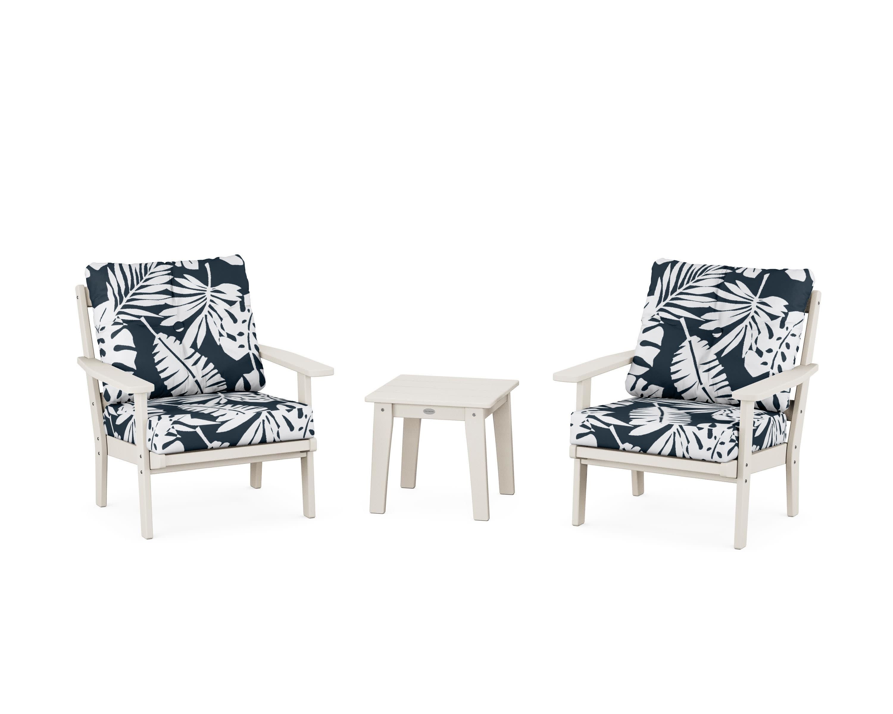 Prairie 3-Piece Deep Seating Set in Sand / Leaf Marine Indigo