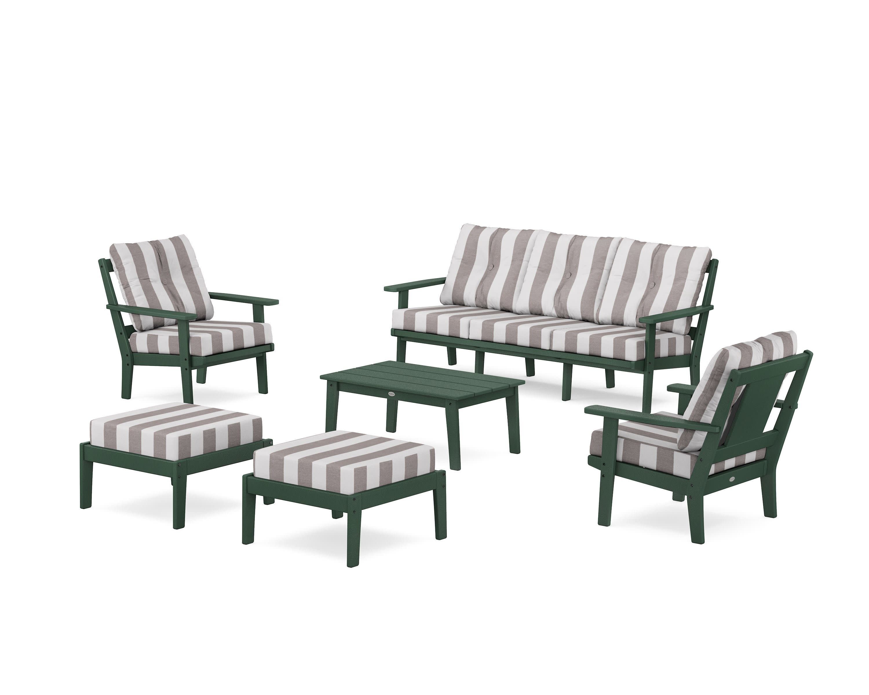 Prairie 6-Piece Lounge Sofa Set in Green / Cabana Stripe Grey Mist