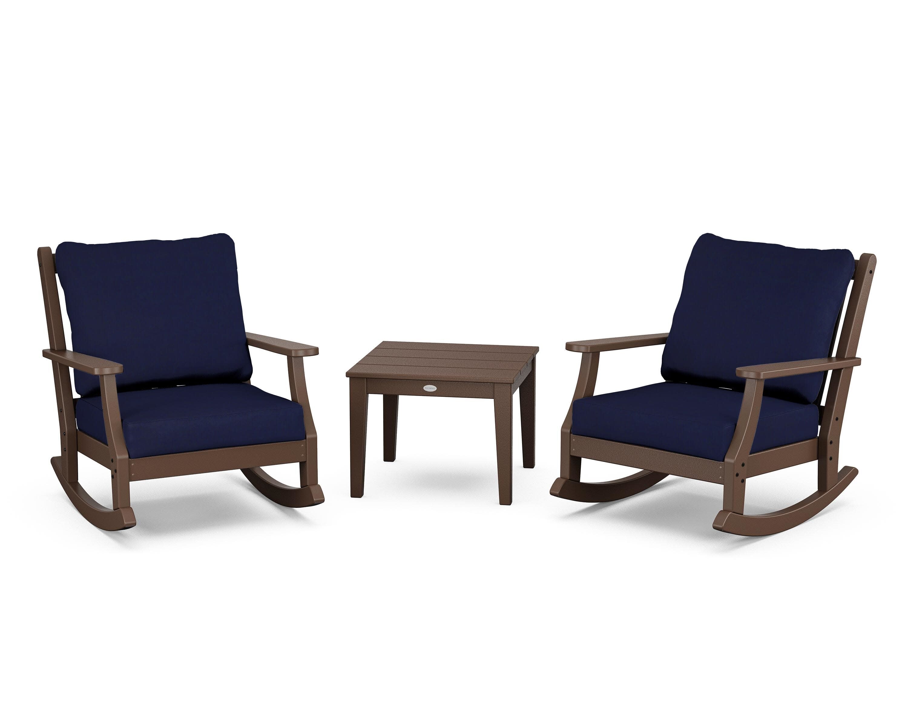 Wovendale 3-Piece Deep Seating Rocker Set in Mahogany / Navy