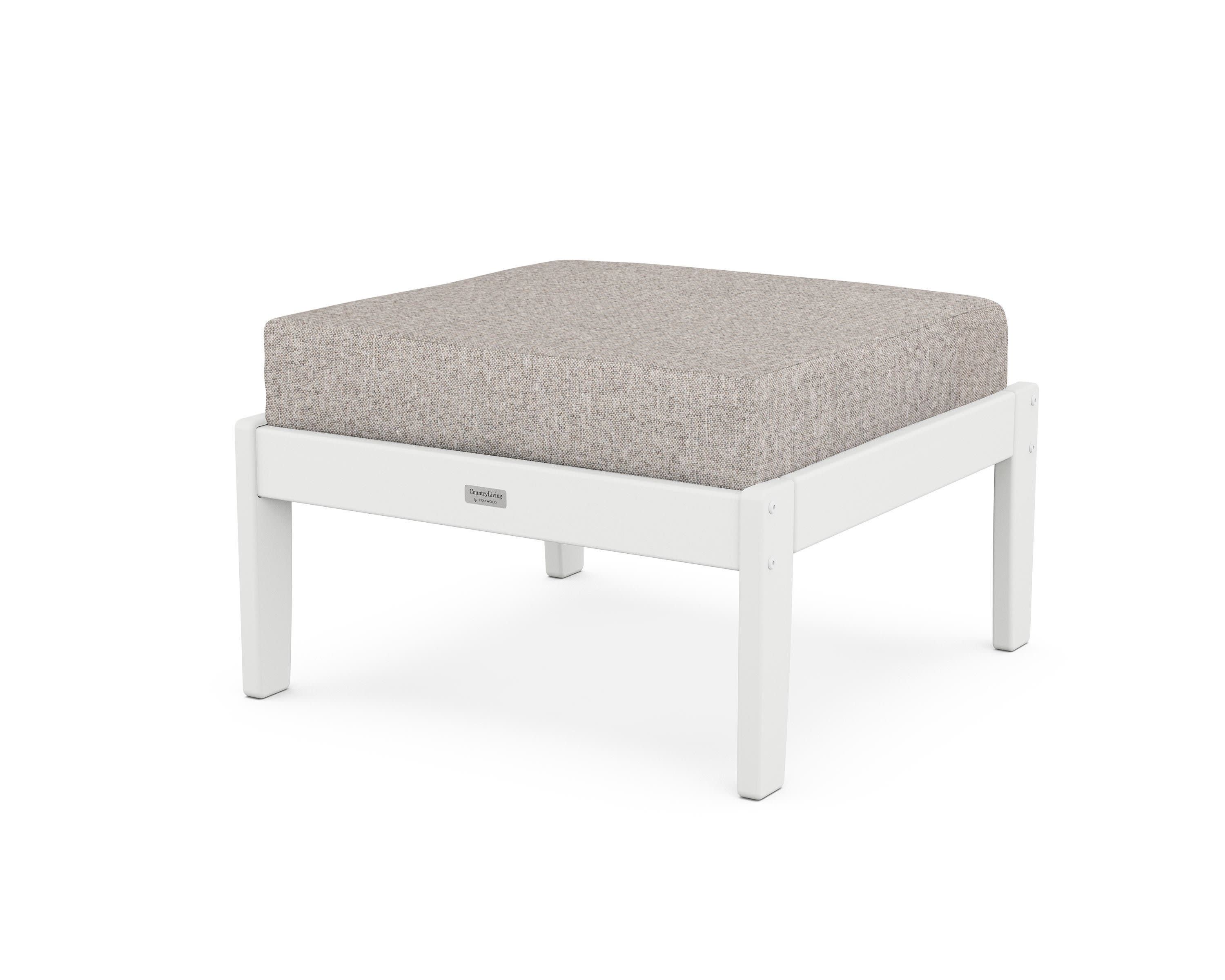 Cottage Deep Seating Ottoman in White / Weathered Tweed