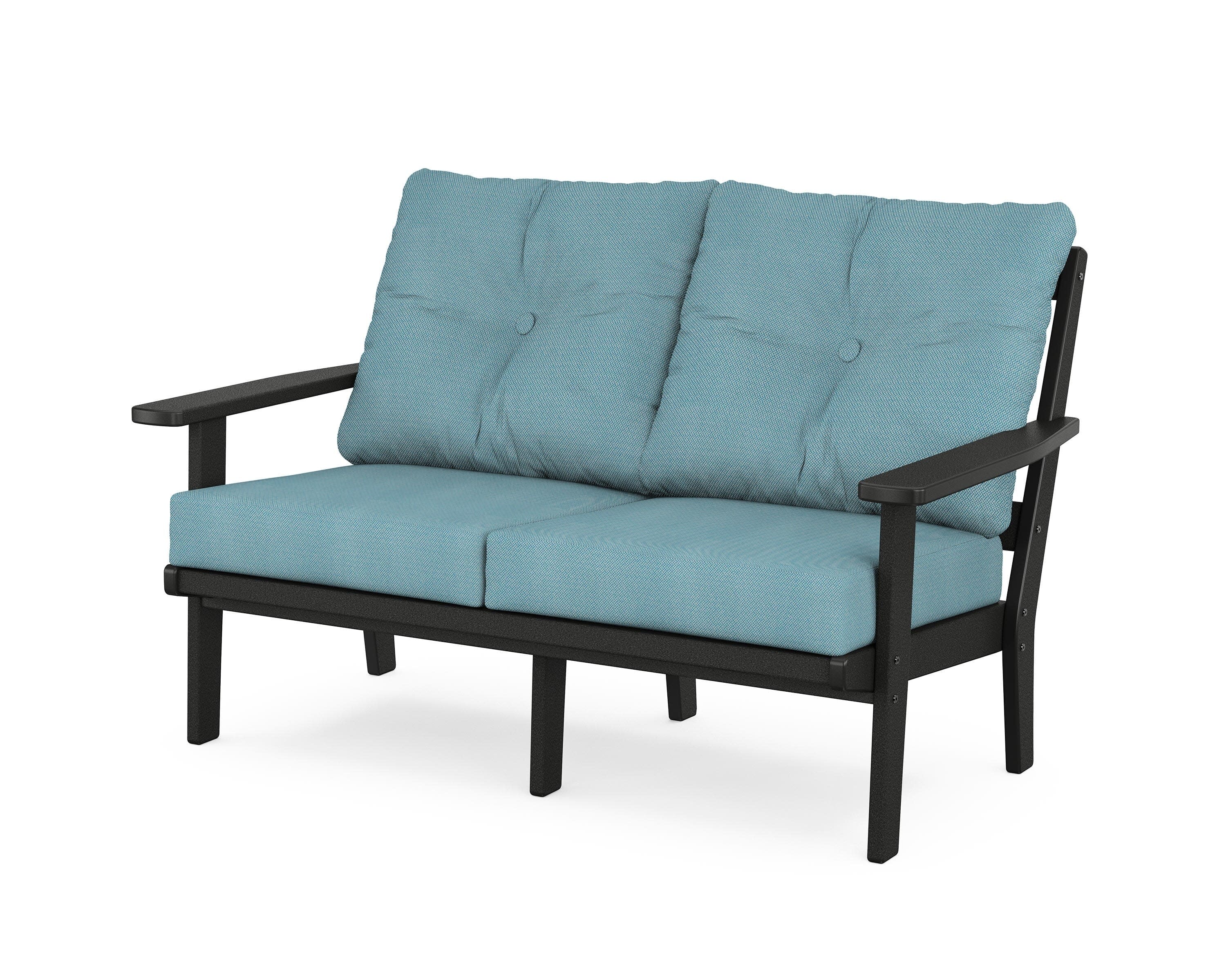 Prairie Deep SeatingLoveseat in Black / Lattice Sky Blue