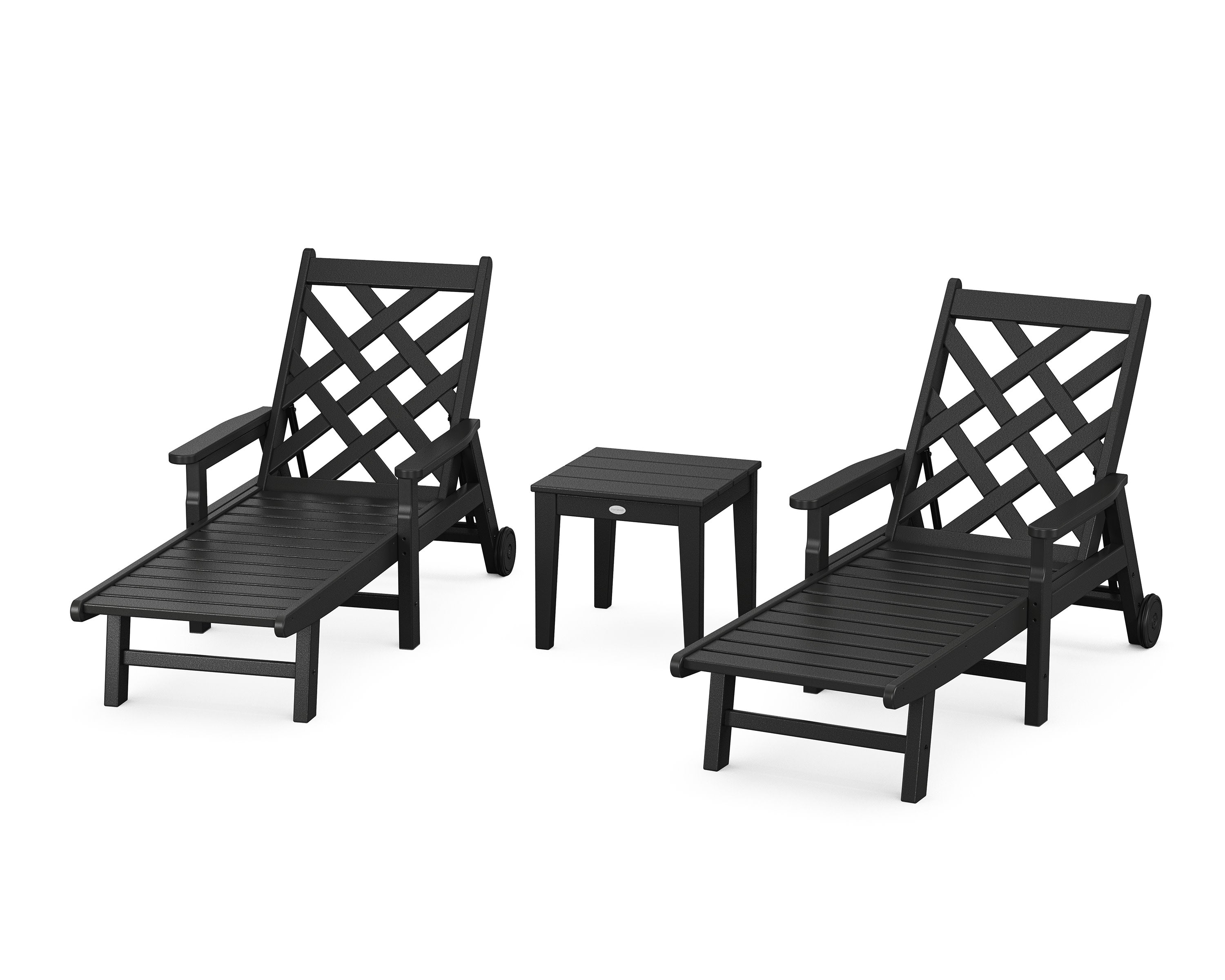 Wovendale 3-Piece Chaise Set with Arms and Wheels in Black