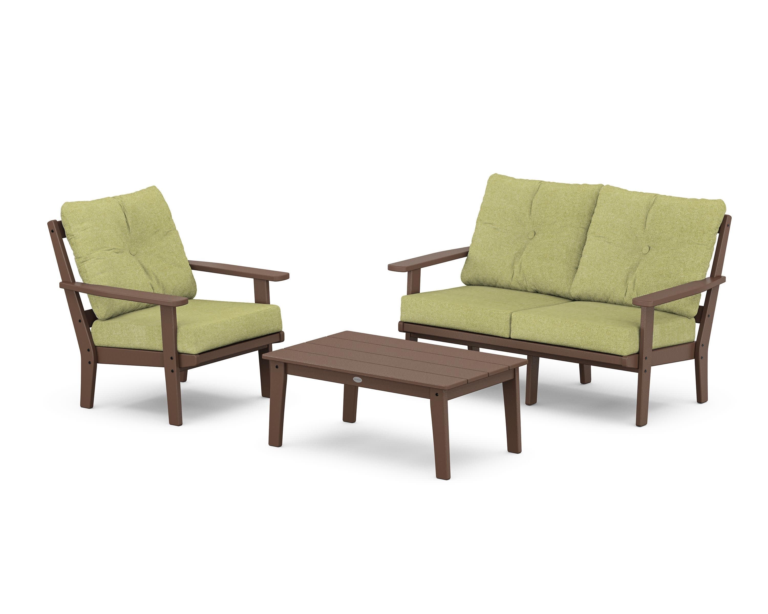 Prairie 3-Piece Deep Seating Set with Loveseat in Mahogany / Chartreuse Boucle