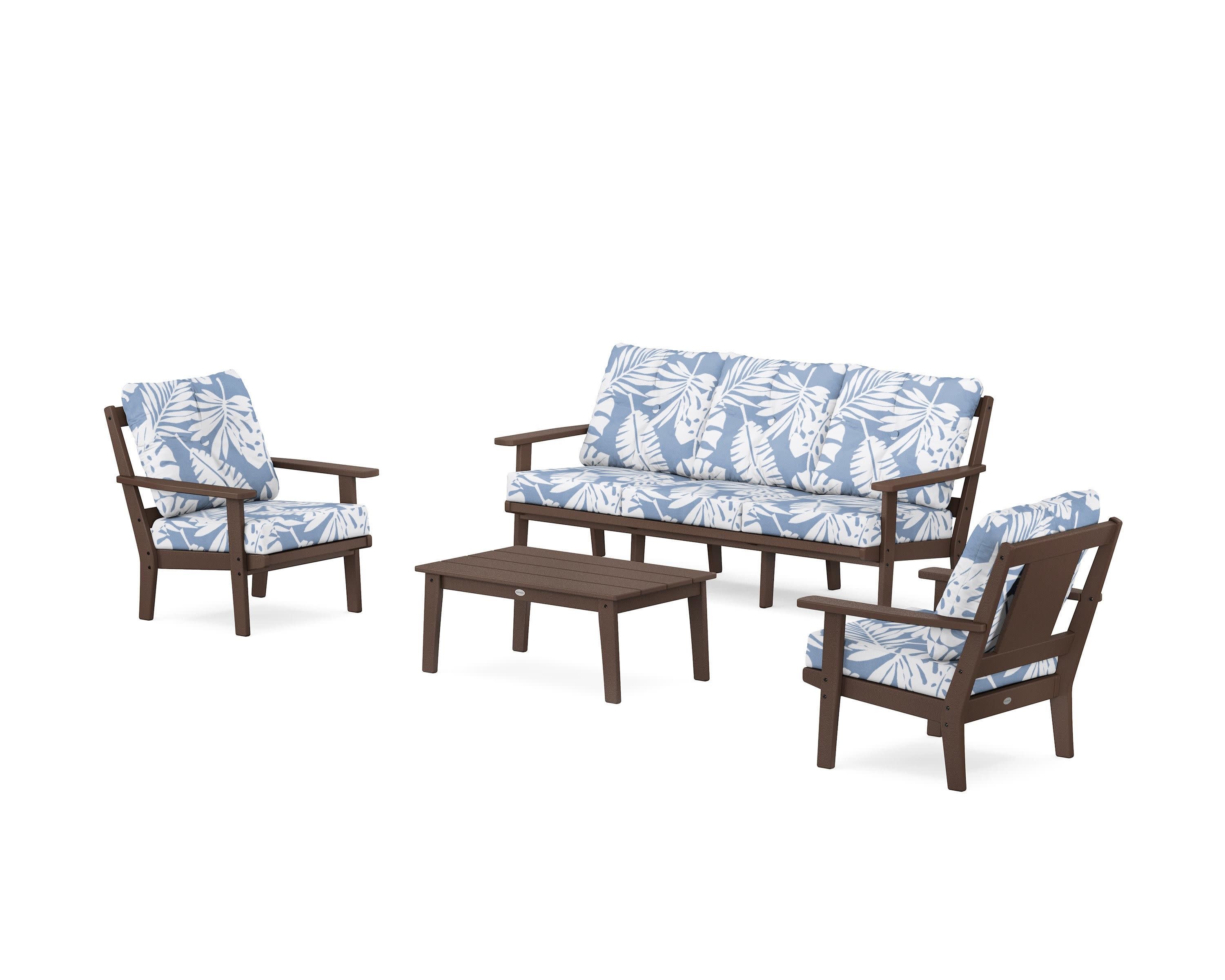 Prairie 4-Piece Deep Seating Set with Sofa in Mahogany / Leaf Sky Blue