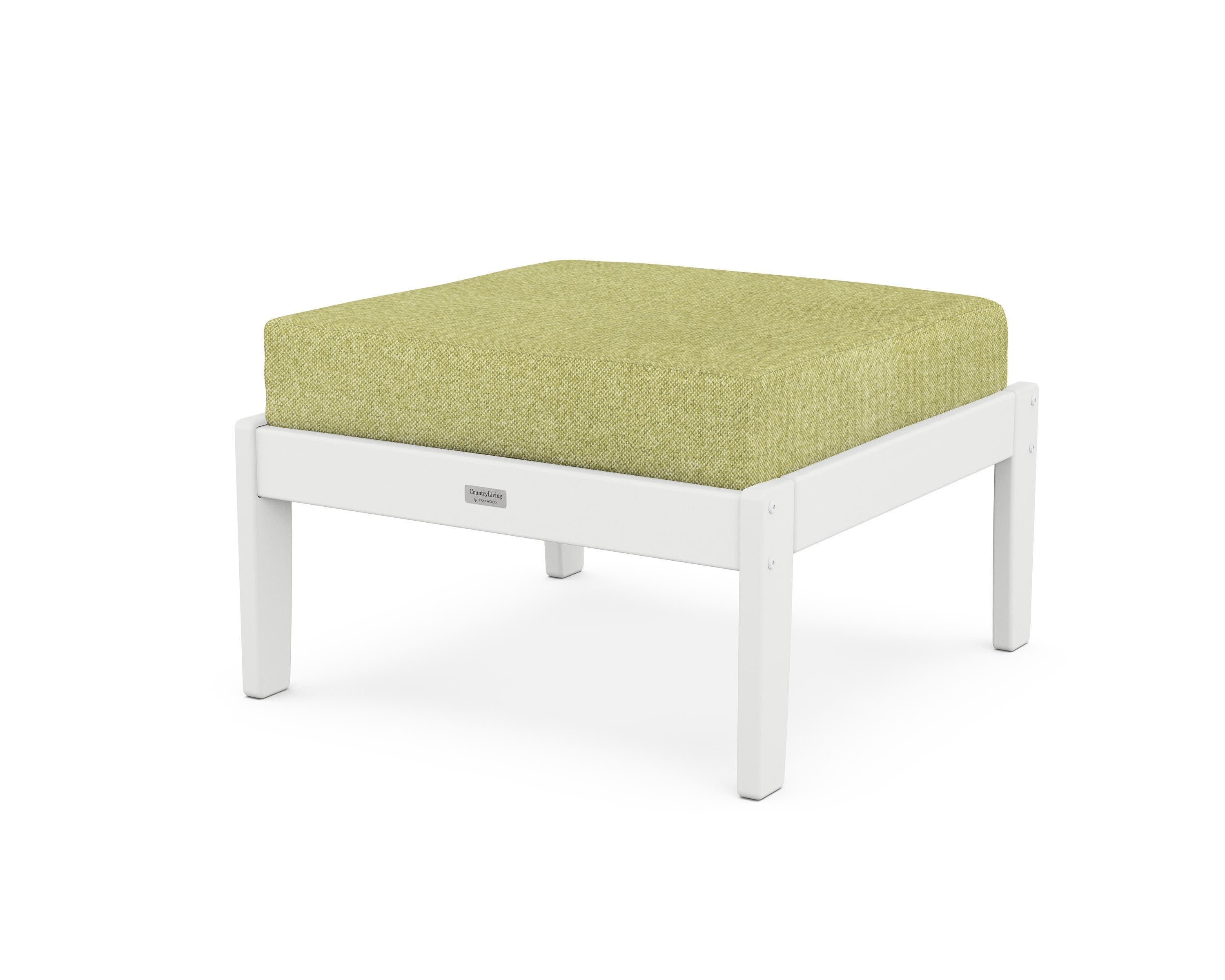 Cottage Deep Seating Ottoman in White / Chartreuse Boucle