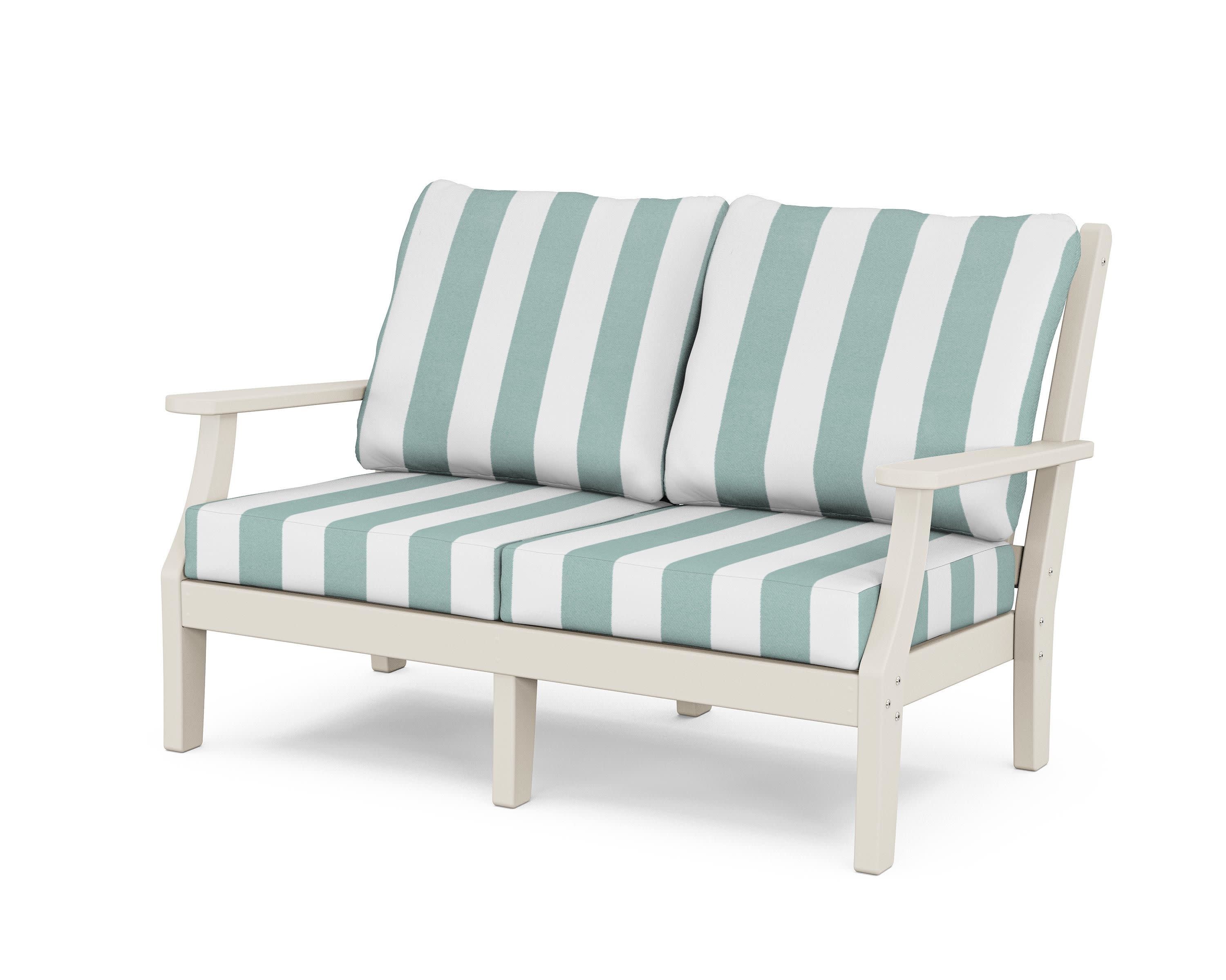Wovendale Deep Seating Loveseat in Sand / Cabana Stripe Glacier Spa