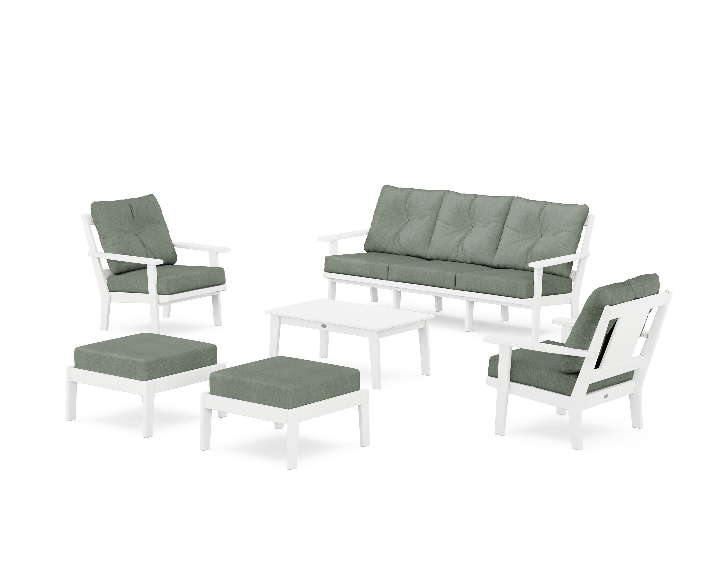 Prairie 6-Piece Lounge Sofa Set in White / Cast Sage