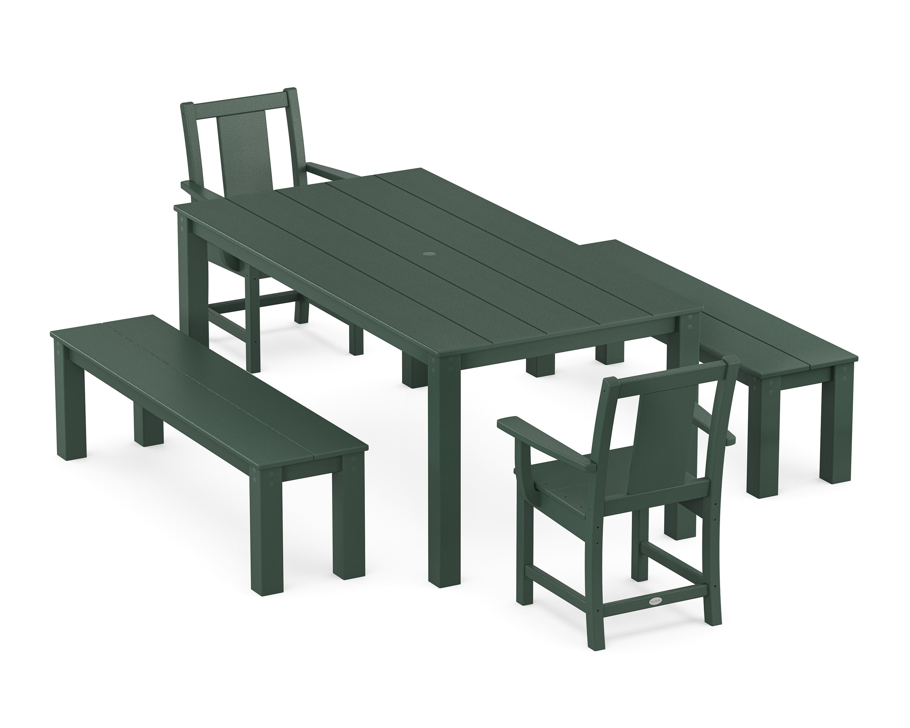 Prairie 5-Piece Parsons Dining Set with Benches in Green