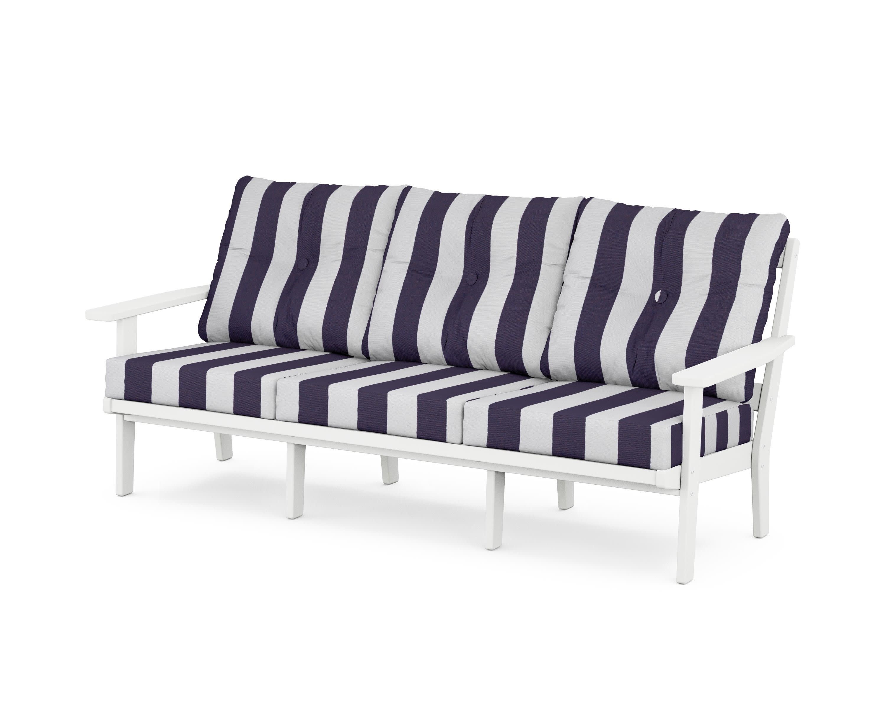 PrairieDeep Seating Sofa in White / Cabana Stripe Navy