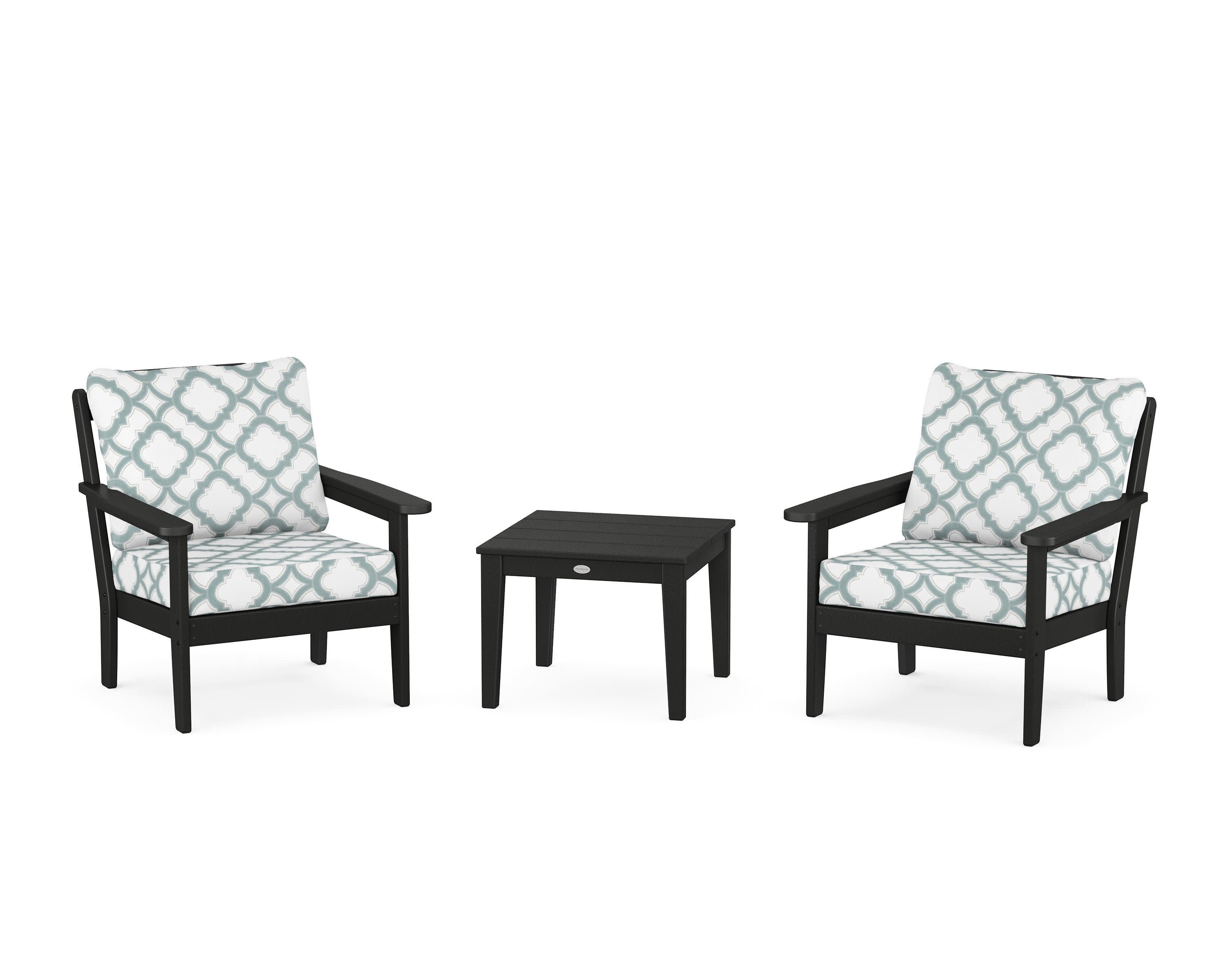 Cottage 3-Piece Deep Seating Set in Black / Trellis Glacier Spa