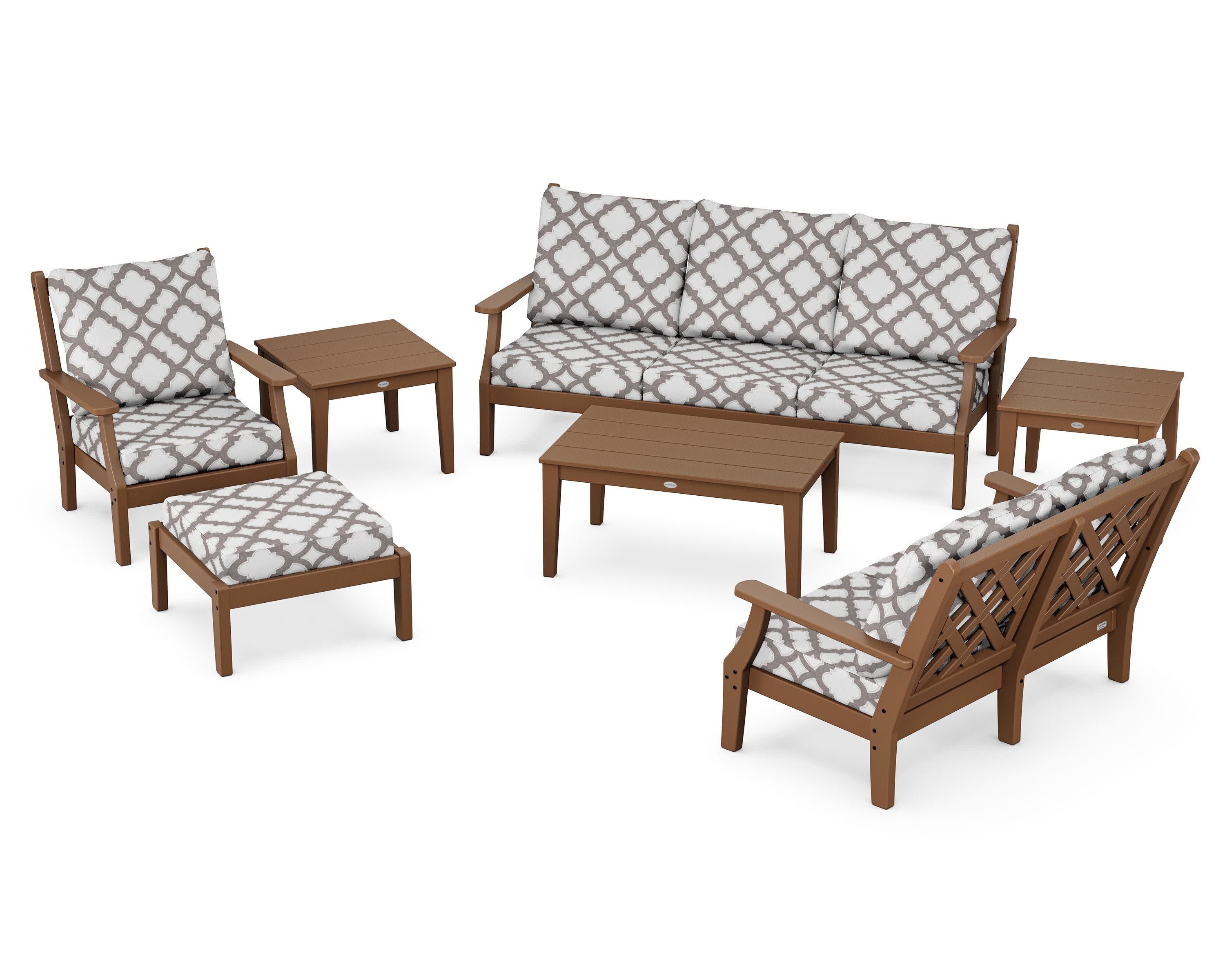 Wovendale 7-Piece Deep Seating Set in Teak / Trellis Grey Mist