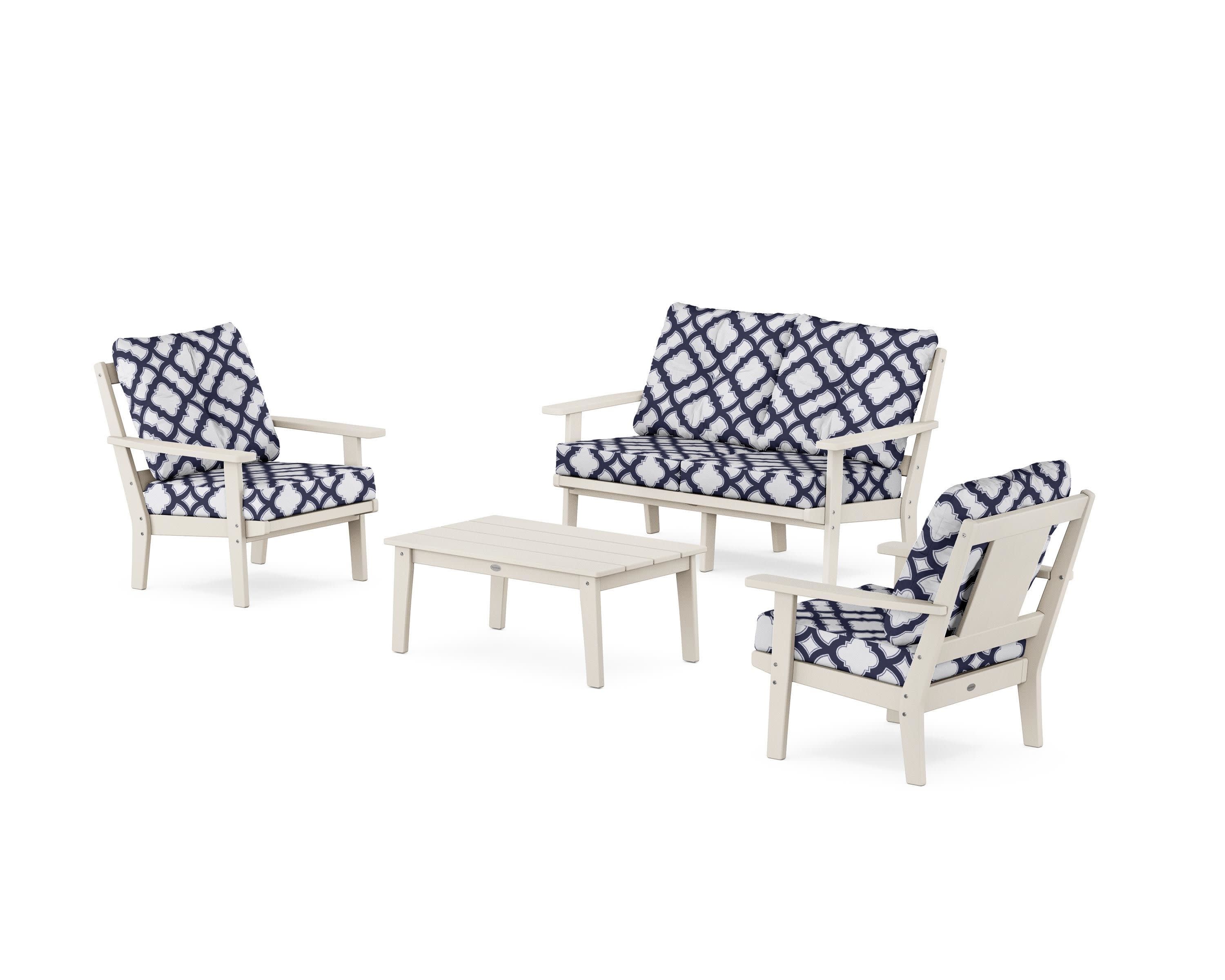 Prairie 4-Piece Deep Seating Set with Loveseat in Sand / Trellis Navy