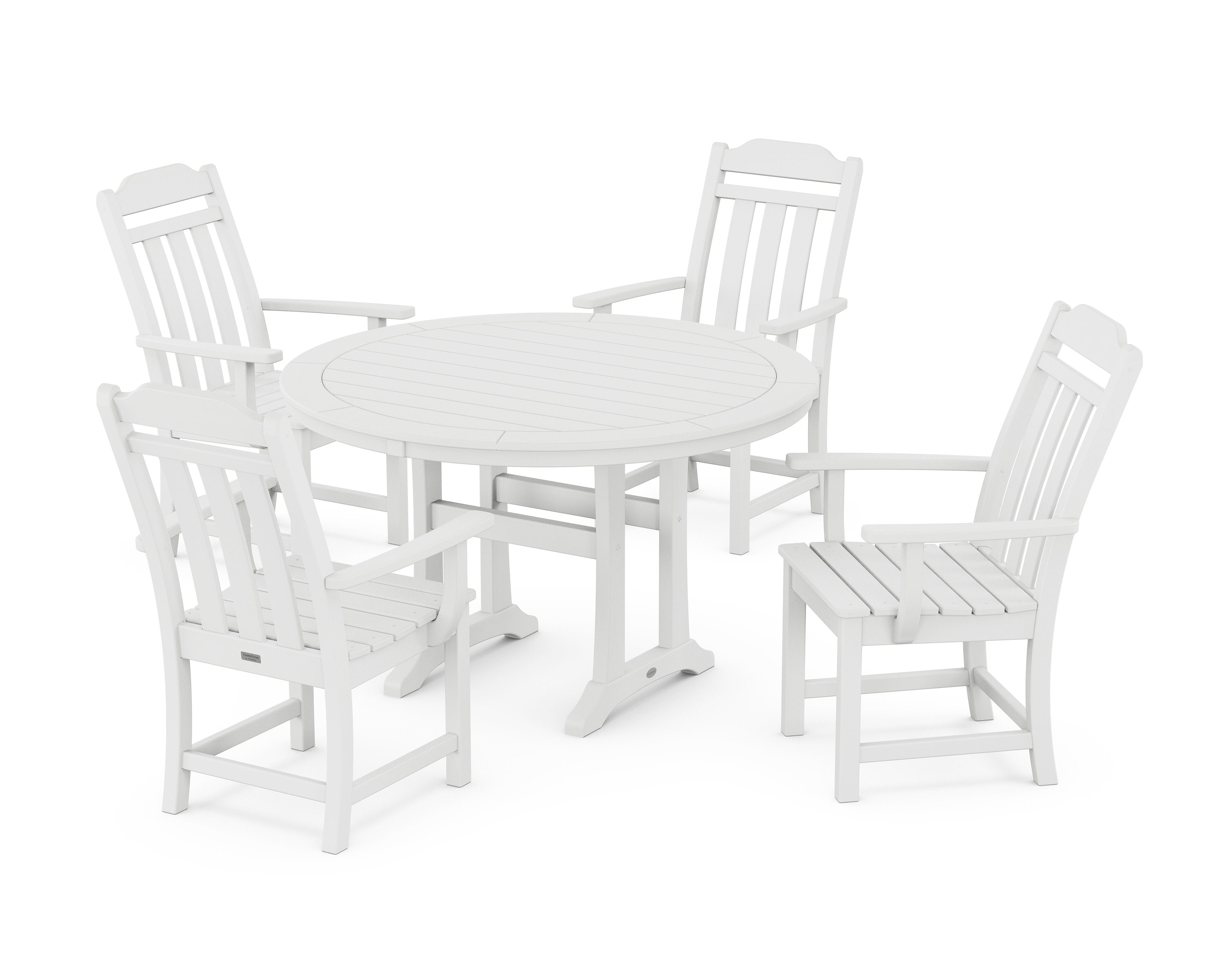 Cottage 5-Piece Round Dining Set with Trestle Legs in White