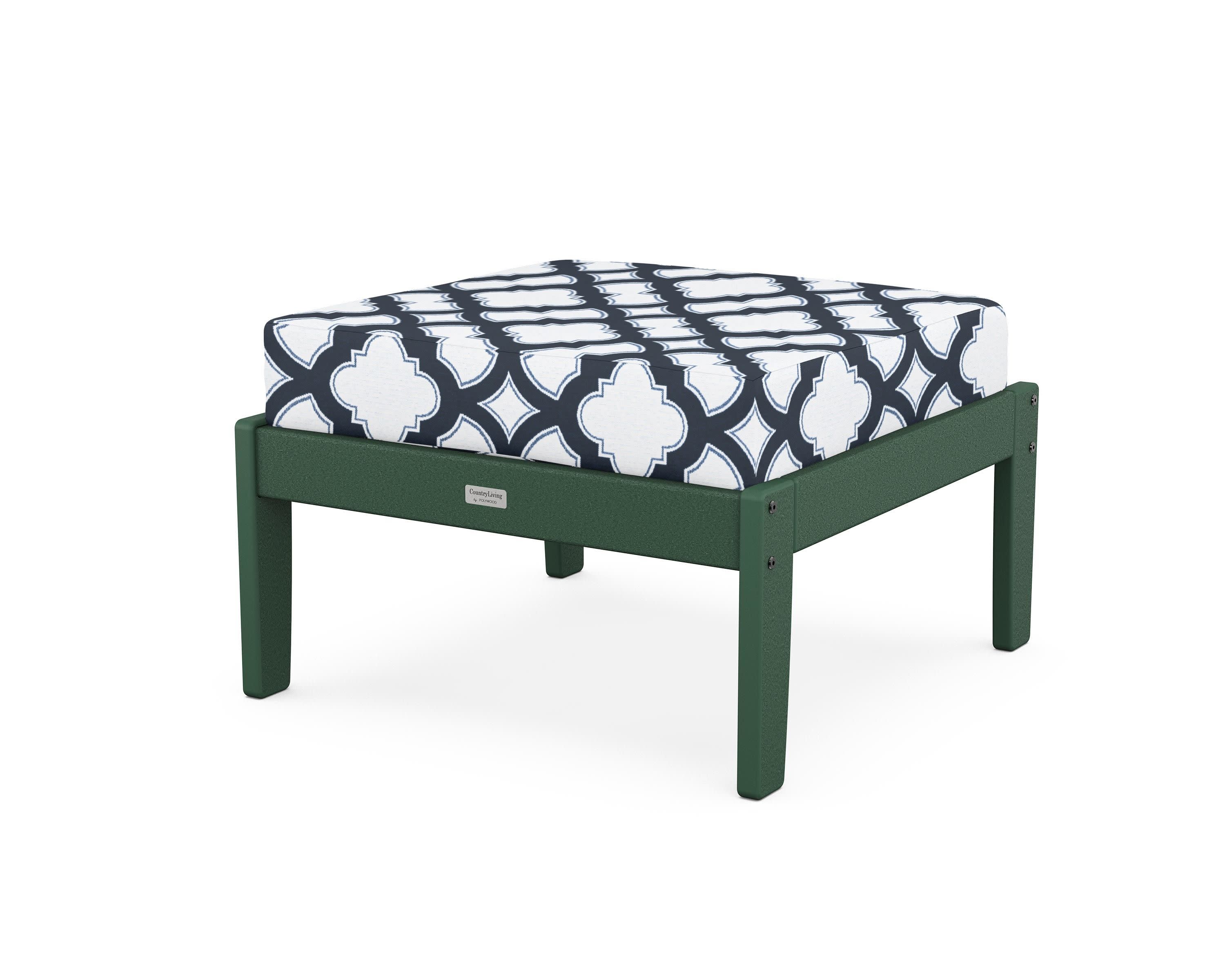 Cottage Deep Seating Ottoman in Green / Trellis Marine Indigo