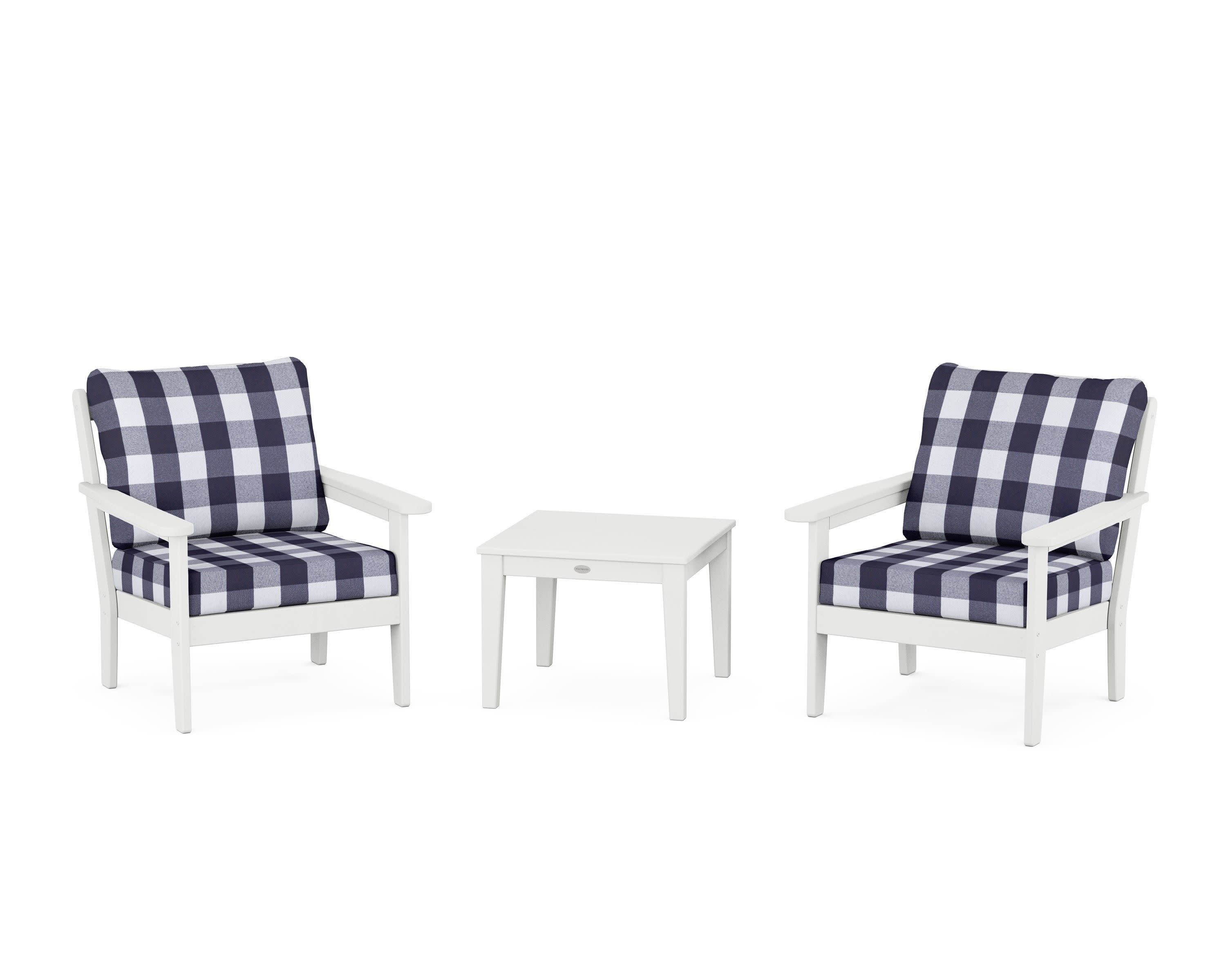 Cottage 3-Piece Deep Seating Set in White / Buffalo Plaid Navy