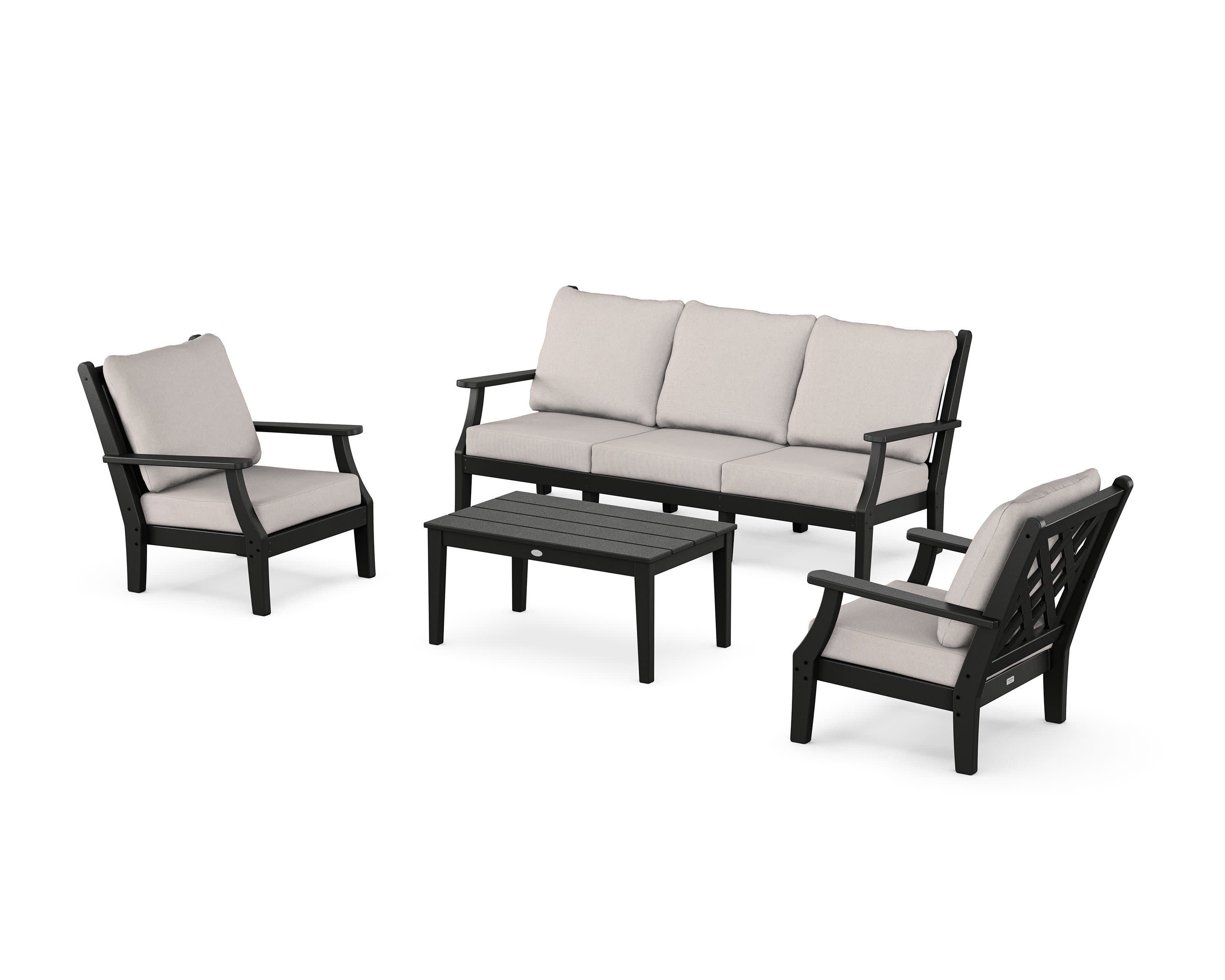 Wovendale 4-Piece Deep Seating Set with Sofa in Black / Dune Burlap
