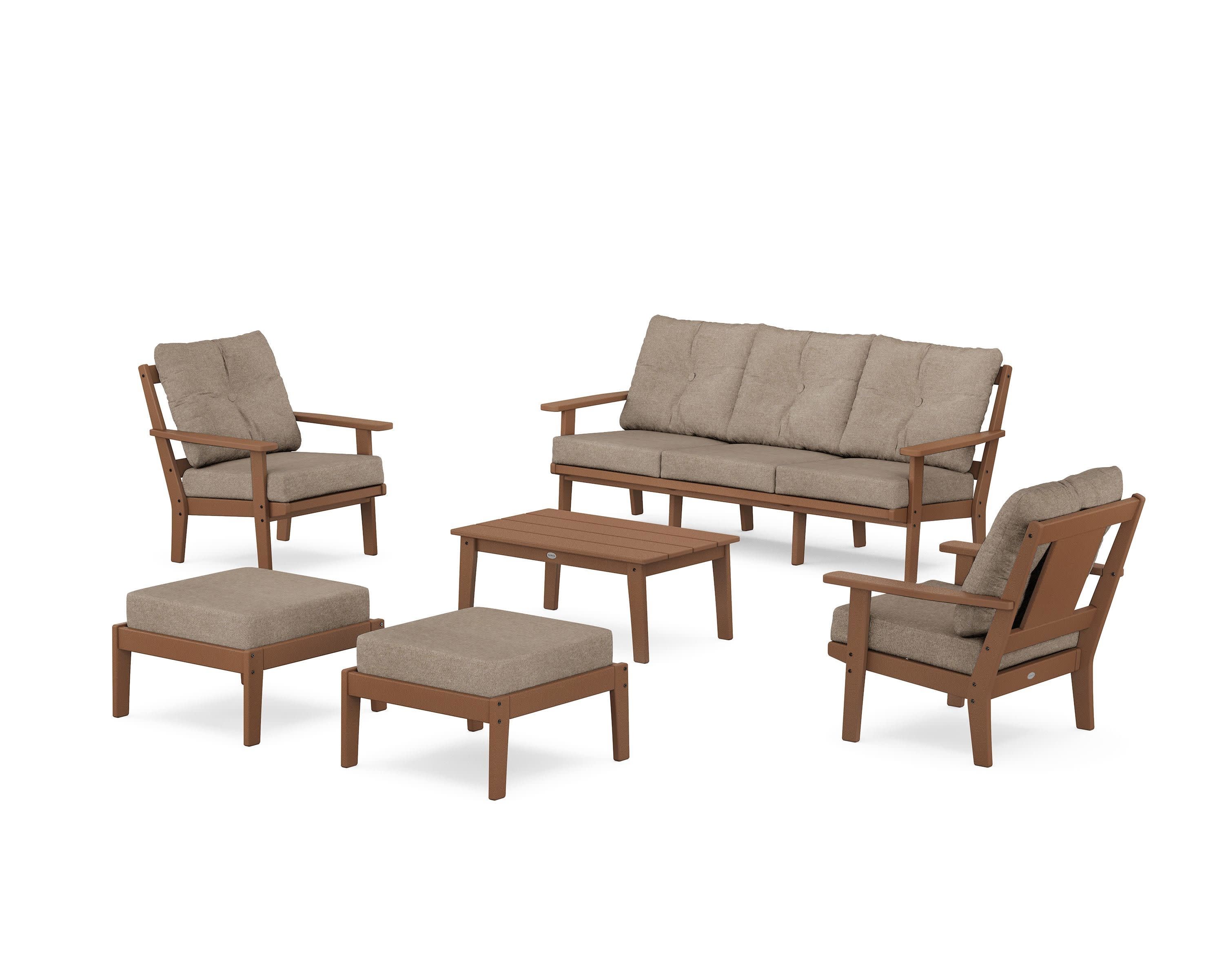Prairie 6-Piece Lounge Sofa Set in Teak / Spiced Burlap