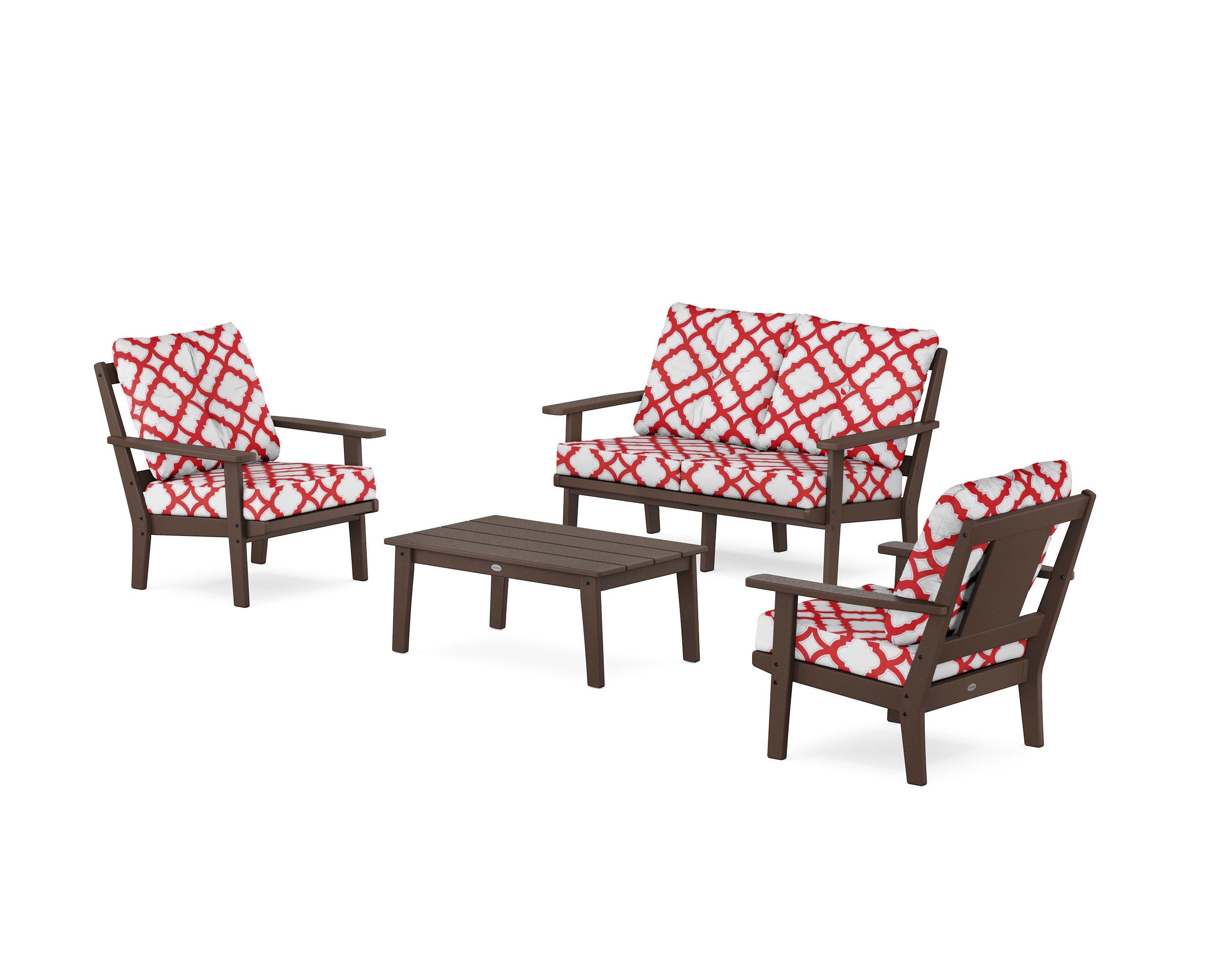 Prairie 4-Piece Deep Seating Set with Loveseat in Mahogany / Trellis Crimson