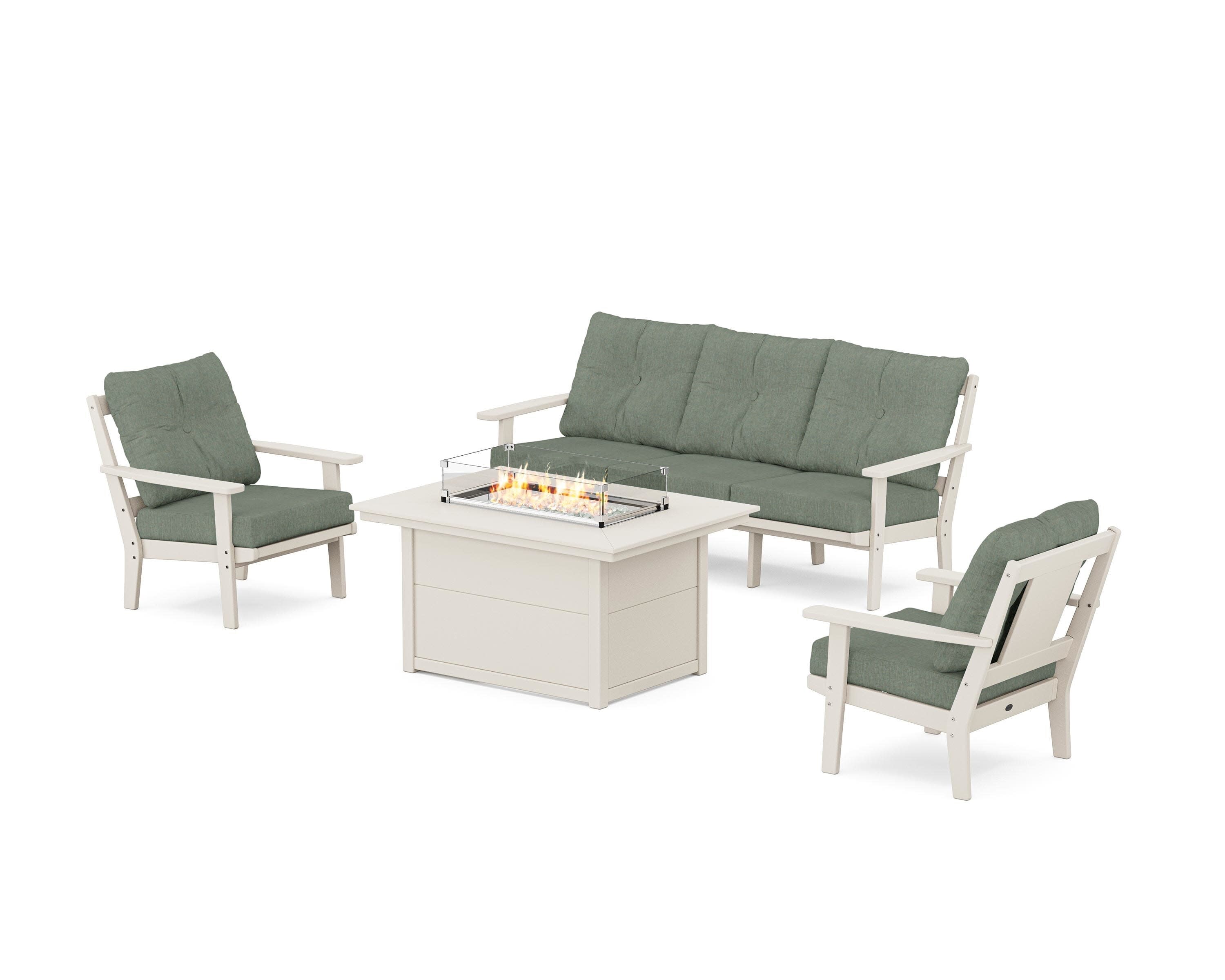 Prairie Deep Seating Fire Pit Table Set in Sand / Cast Sage