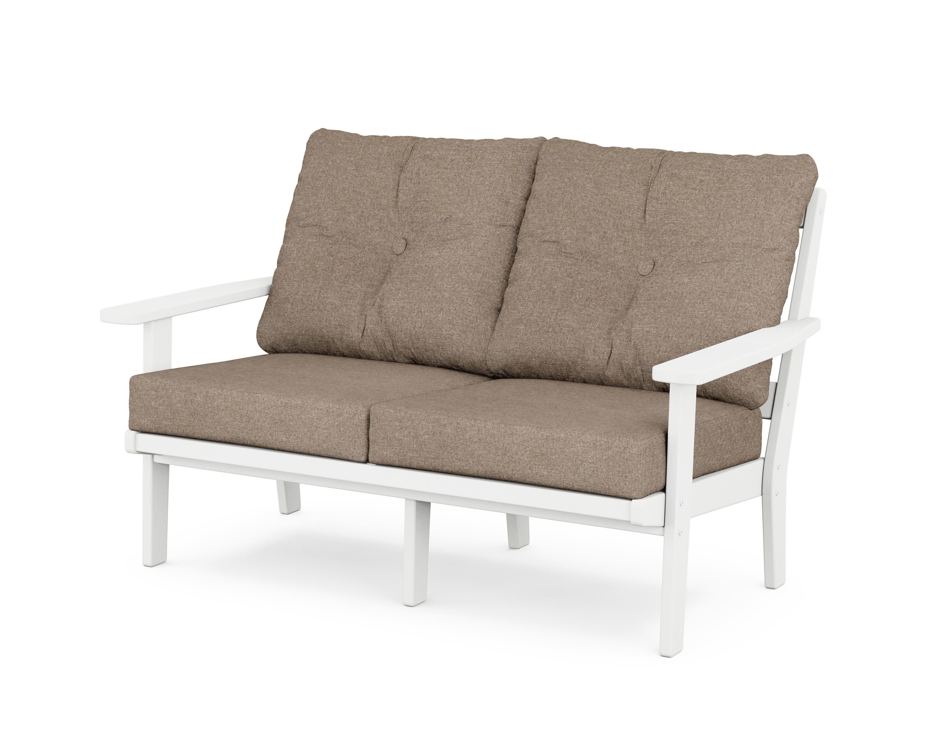 Prairie Deep SeatingLoveseat in White / Spiced Burlap