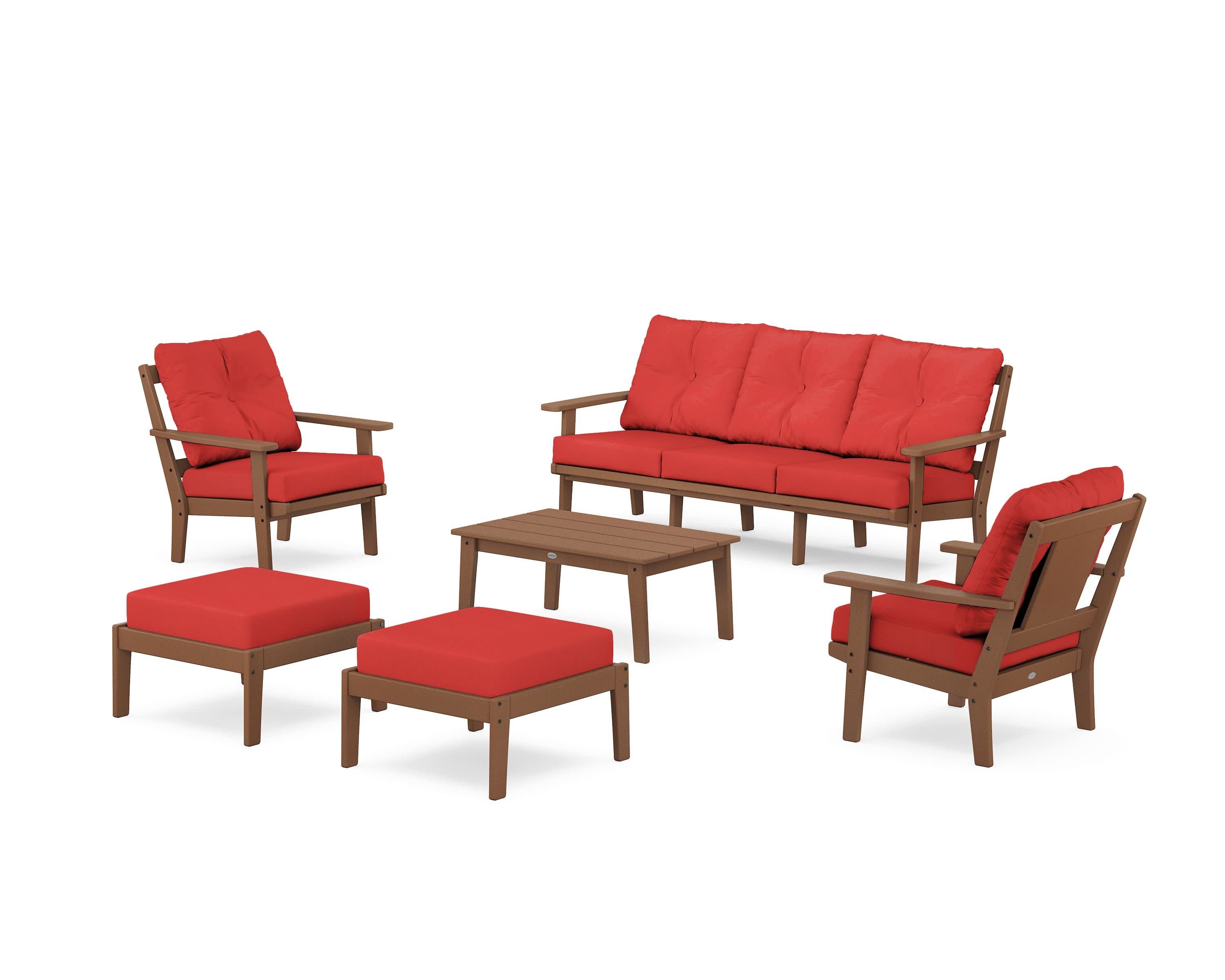 Prairie 6-Piece Lounge Sofa Set in Teak / Crimson Linen