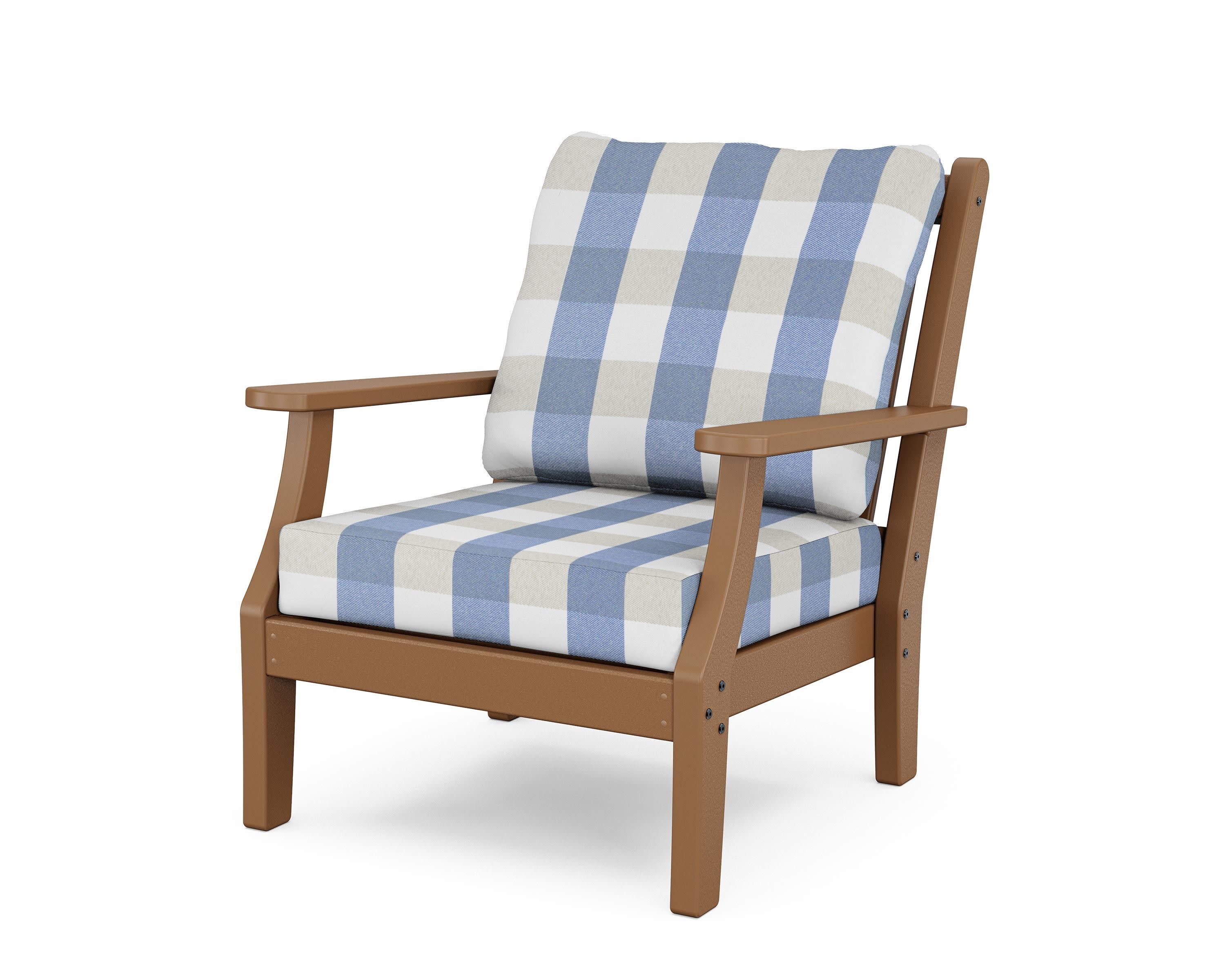 Wovendale Deep Seating Chair in Teak / Buffalo Plaid Sky Blue