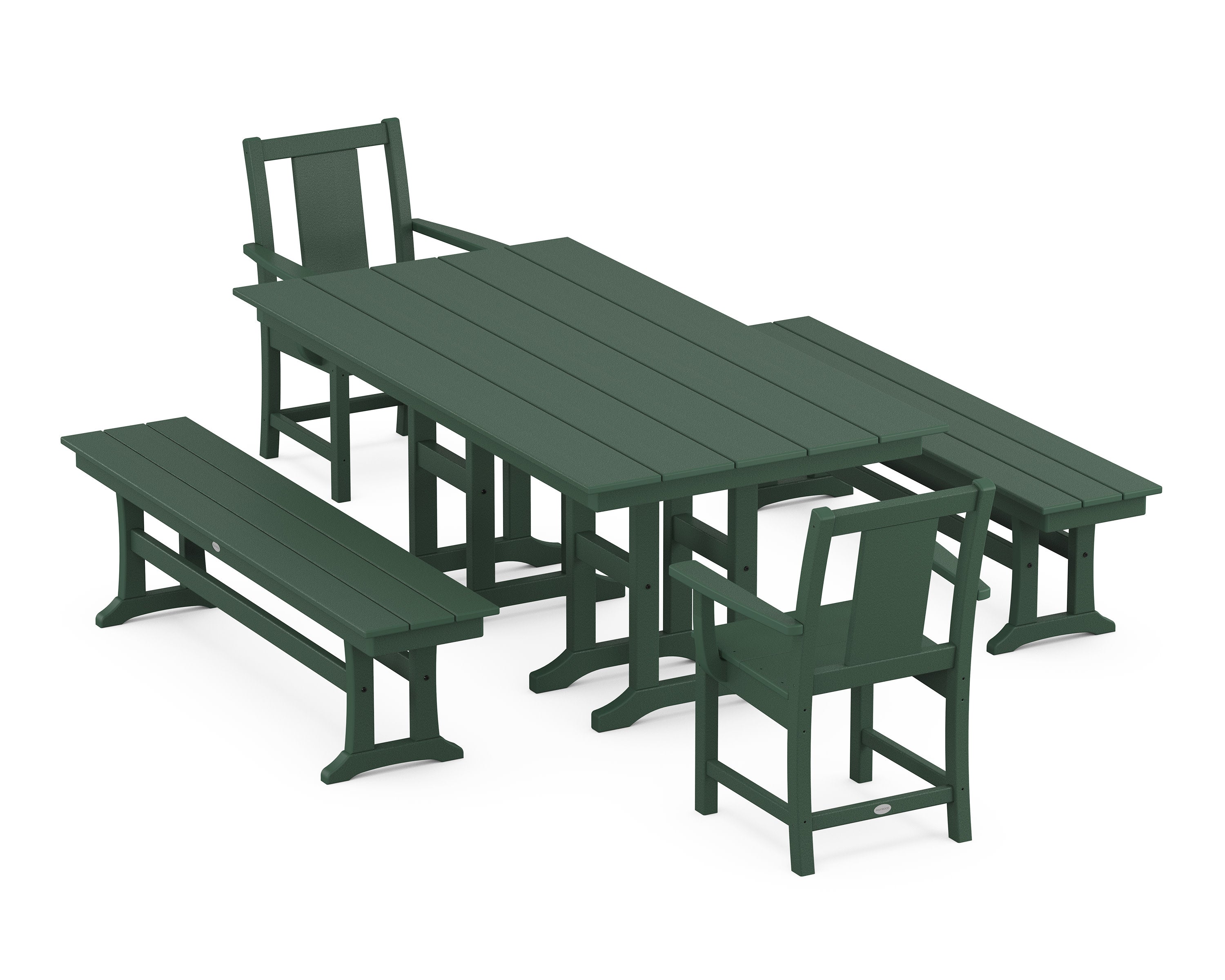 Prairie 5-Piece Farmhouse Dining Set with Benches in Green
