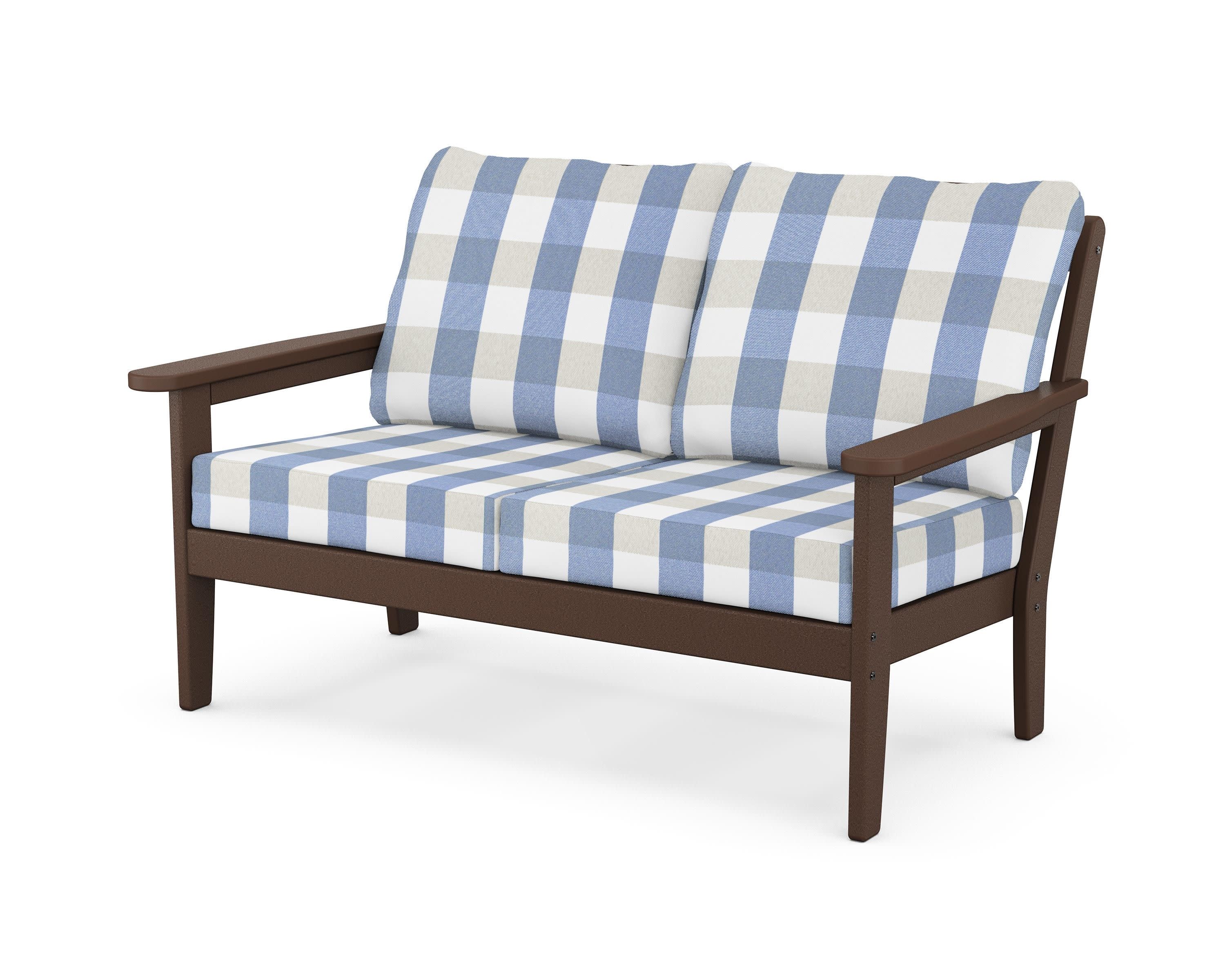 Cottage Deep Seating Loveseat in Mahogany / Buffalo Plaid Sky Blue