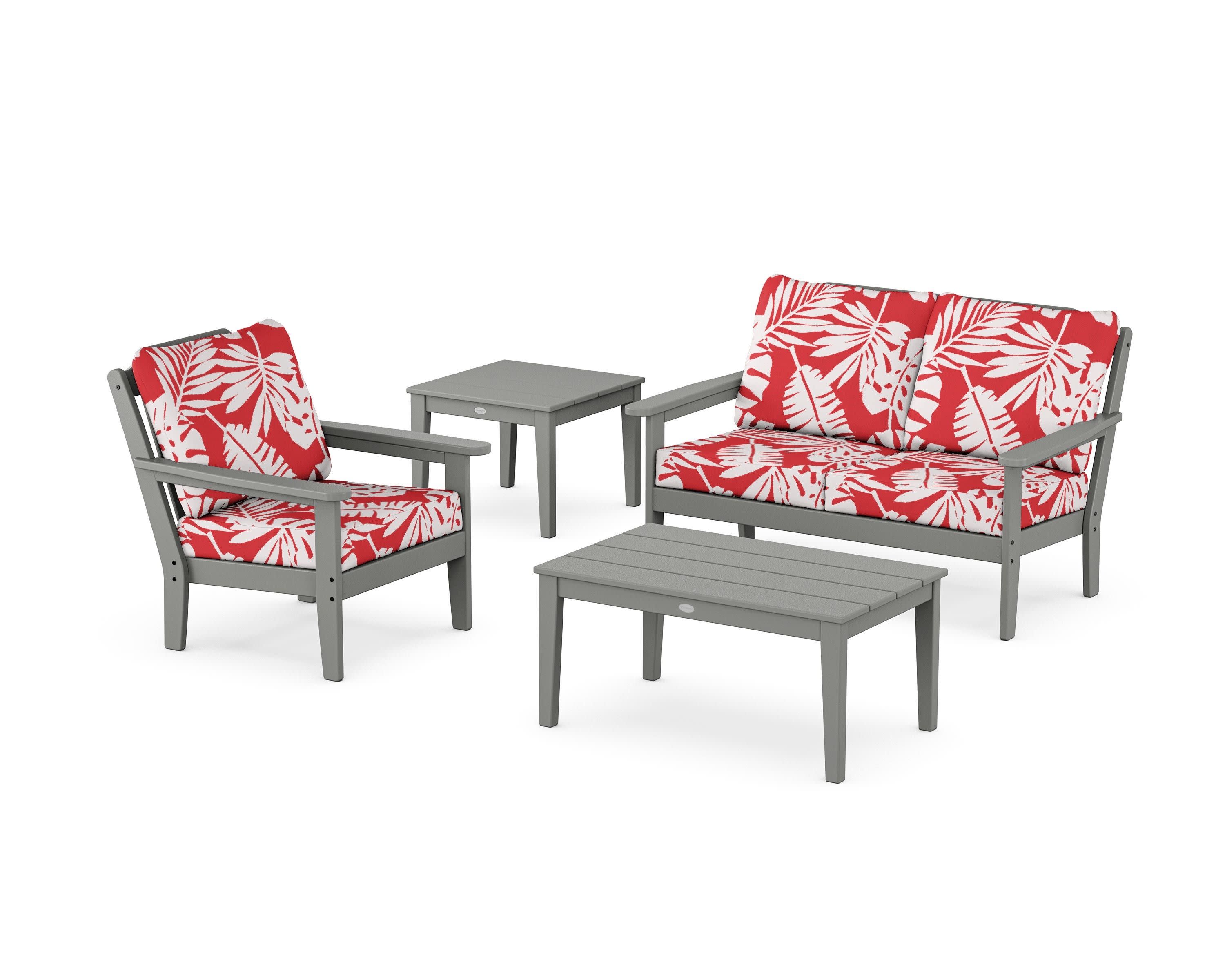 Wovendale 4-Piece Deep Seating Set in Slate Grey / Leaf Crimson
