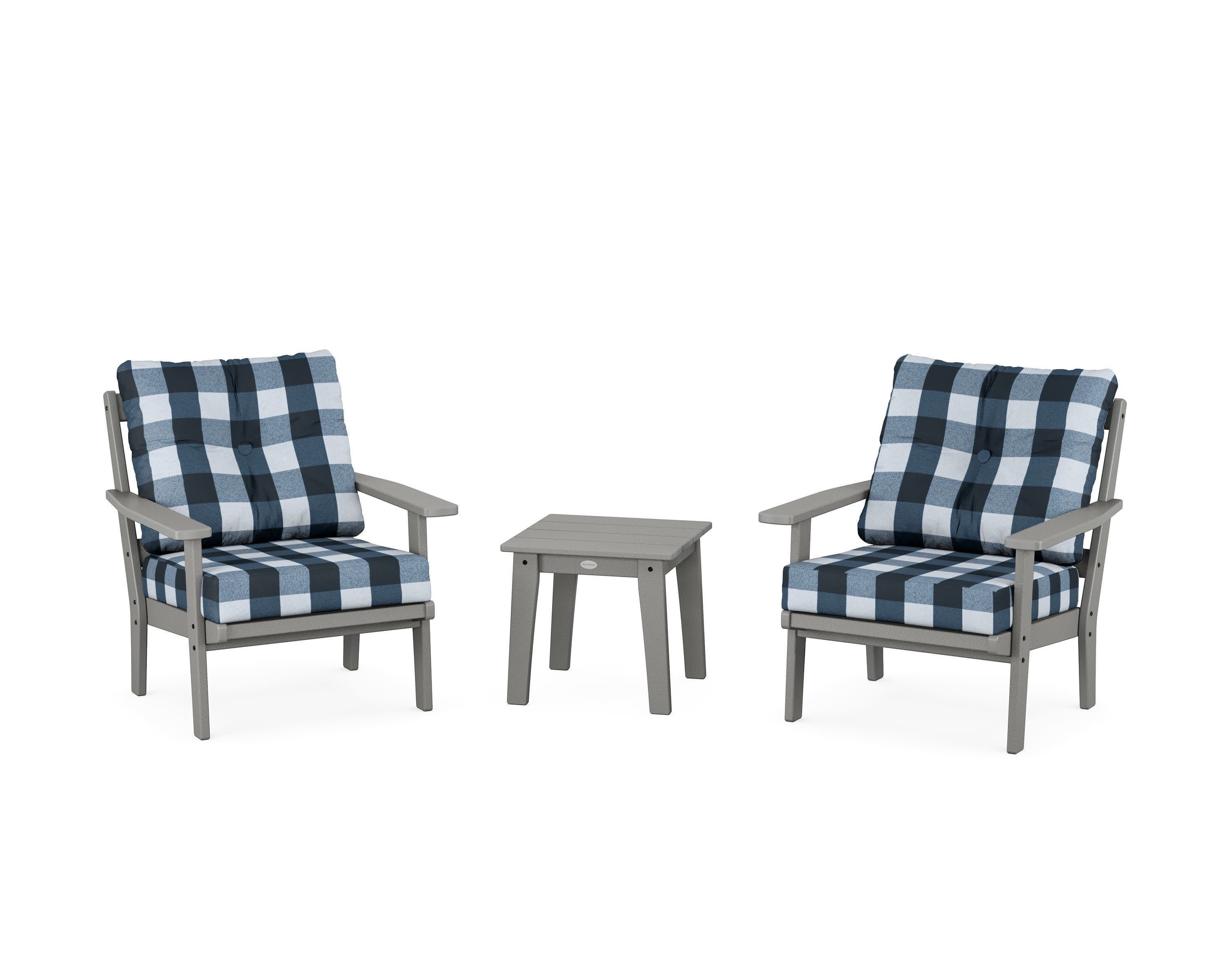 Prairie 3-Piece Deep Seating Set in Slate Grey / Buffalo Plaid Marine Indigo