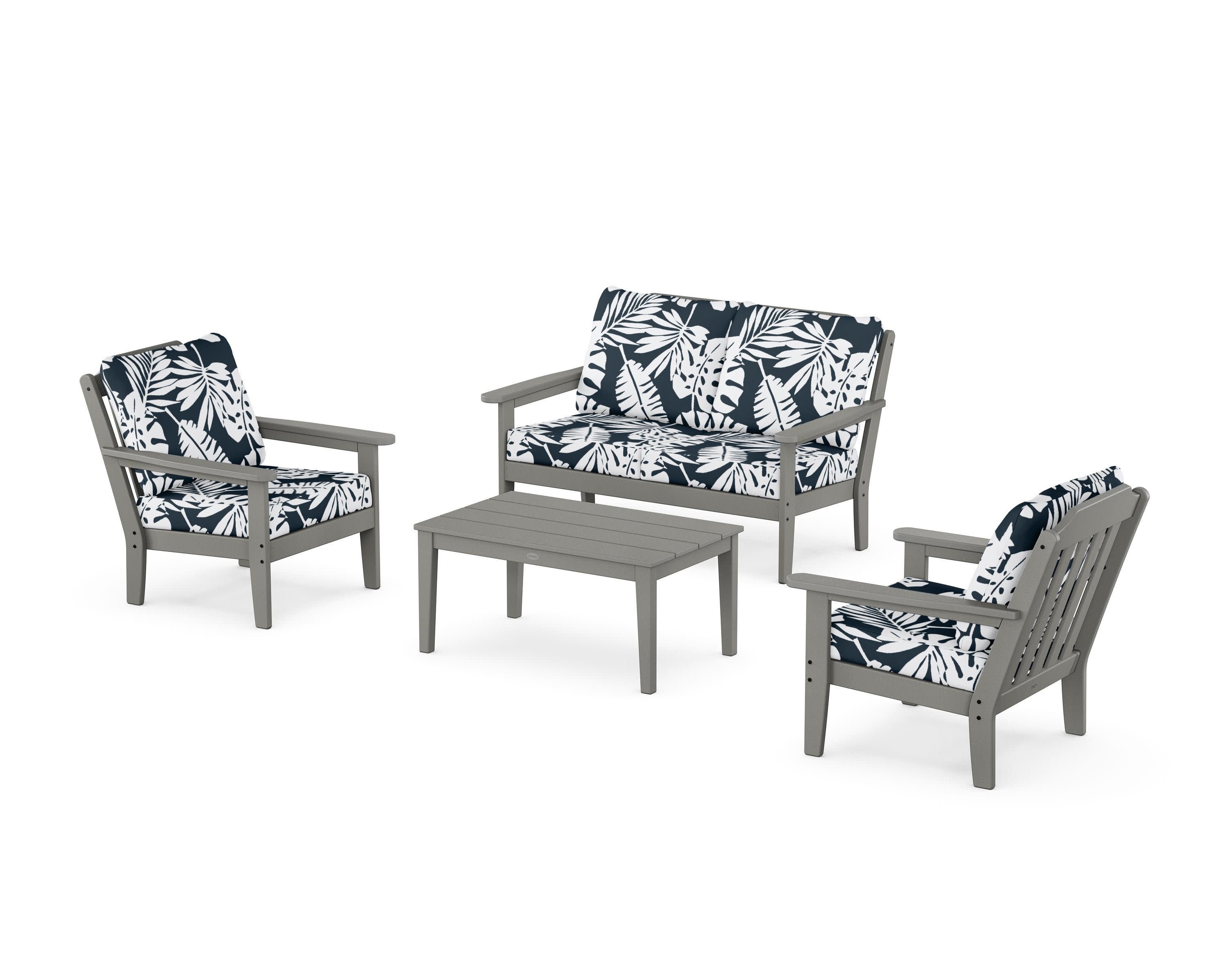Cottage 4-Piece Deep Seating Set with Loveseat in Slate Grey / Leaf Marine Indigo