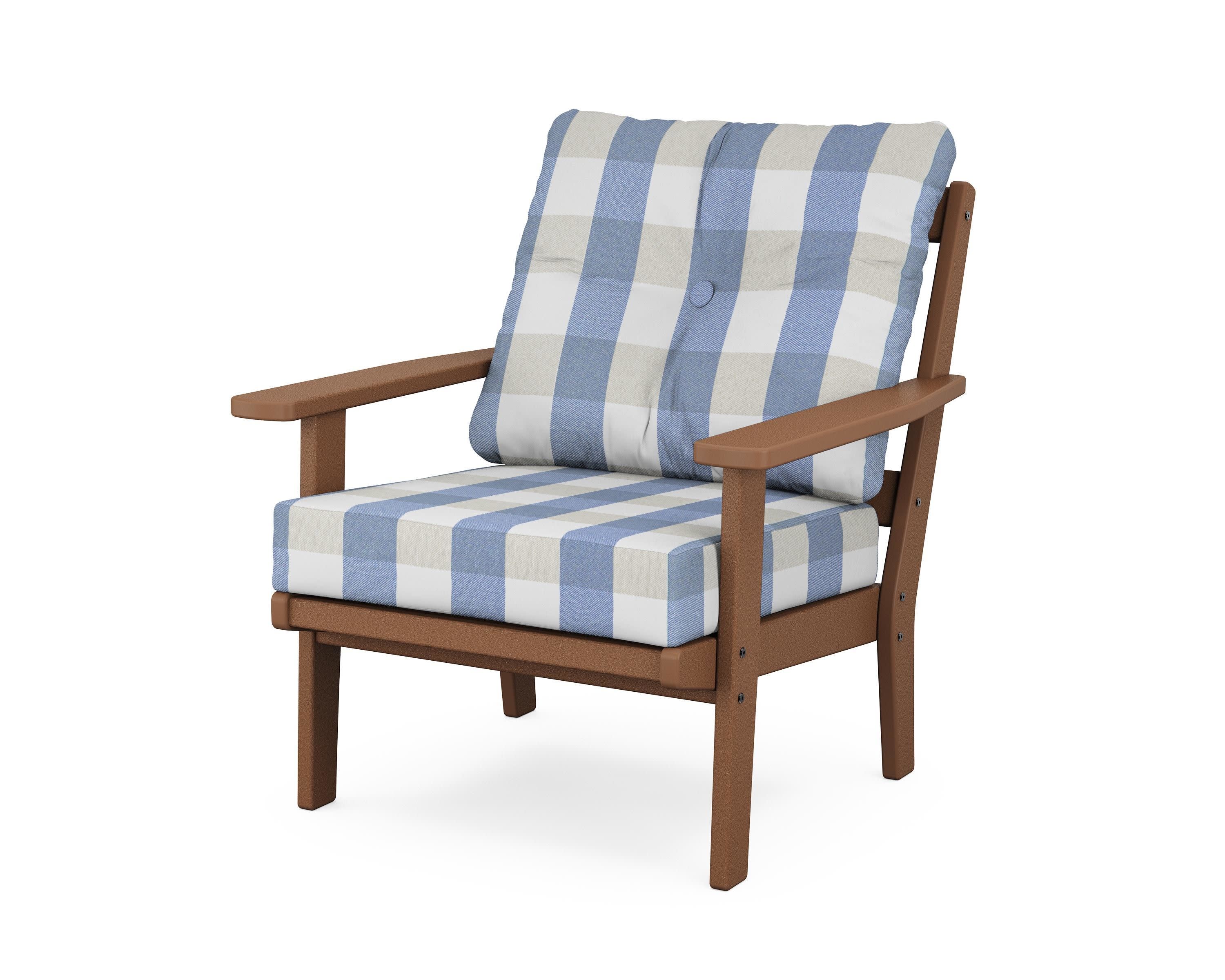 Prairie Deep Seating Chair in Teak / Buffalo Plaid Sky Blue