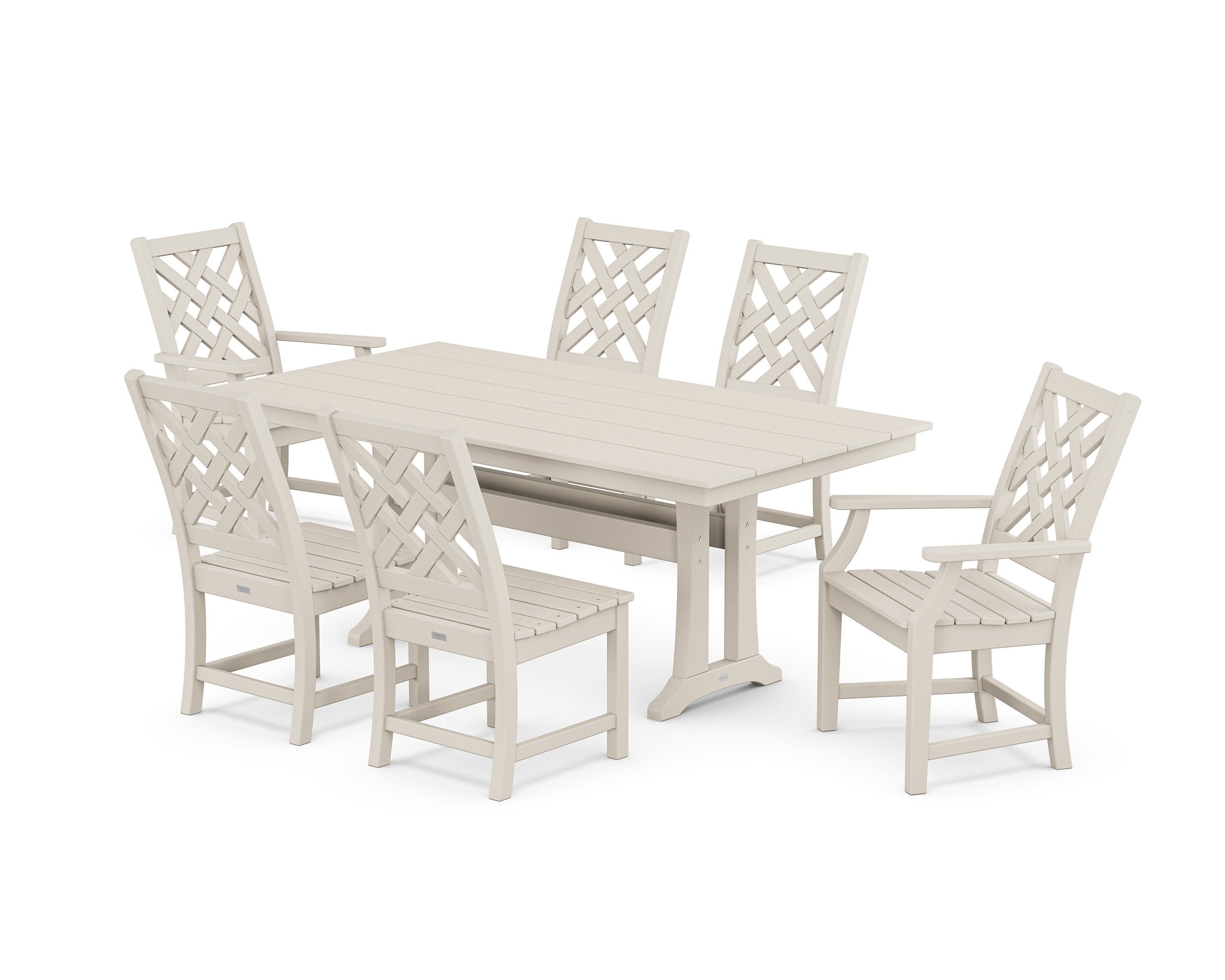 Wovendale 7-Piece Farmhouse Dining Set with Trestle Legs in Sand