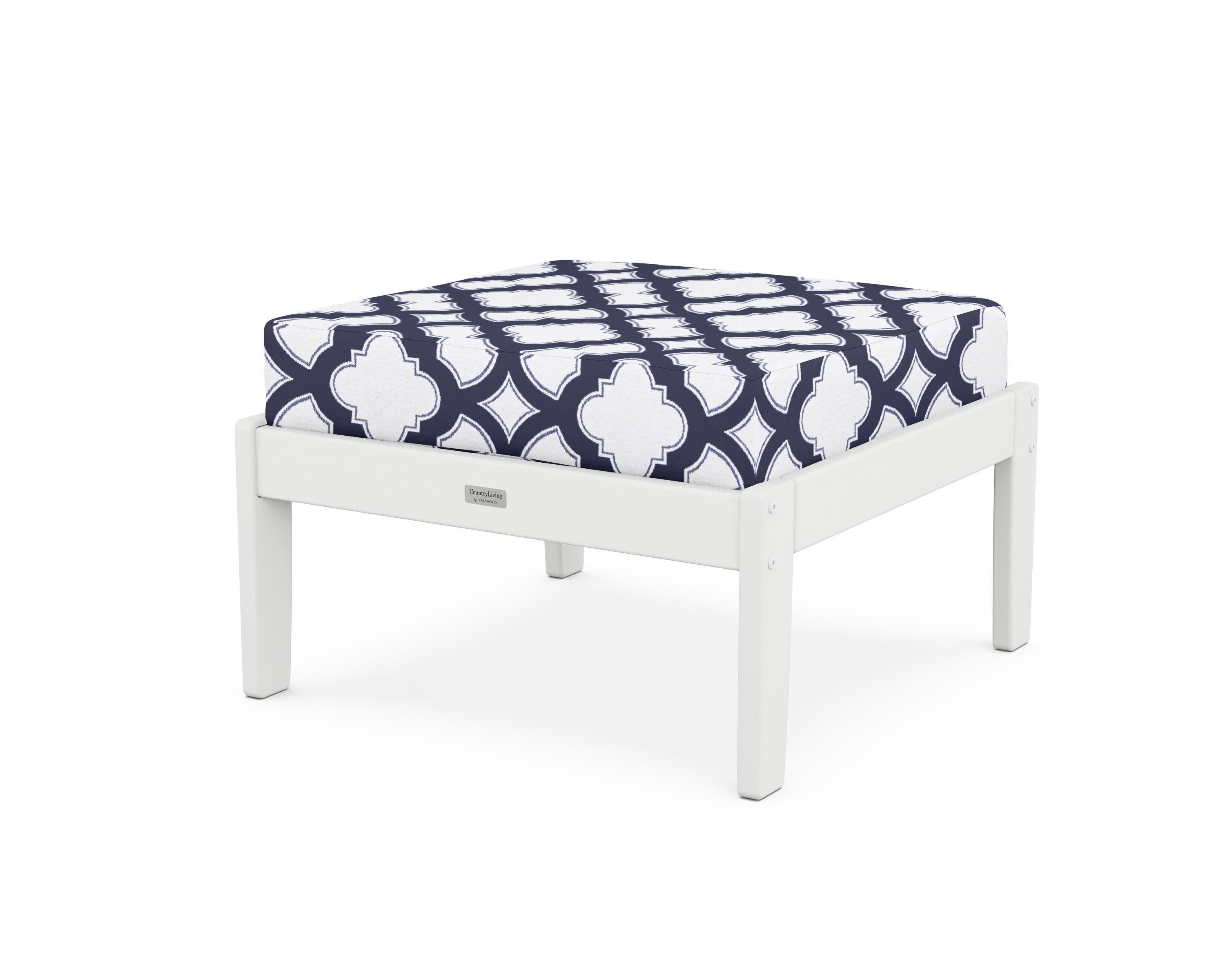 Cottage Deep Seating Ottoman in White / Trellis Navy