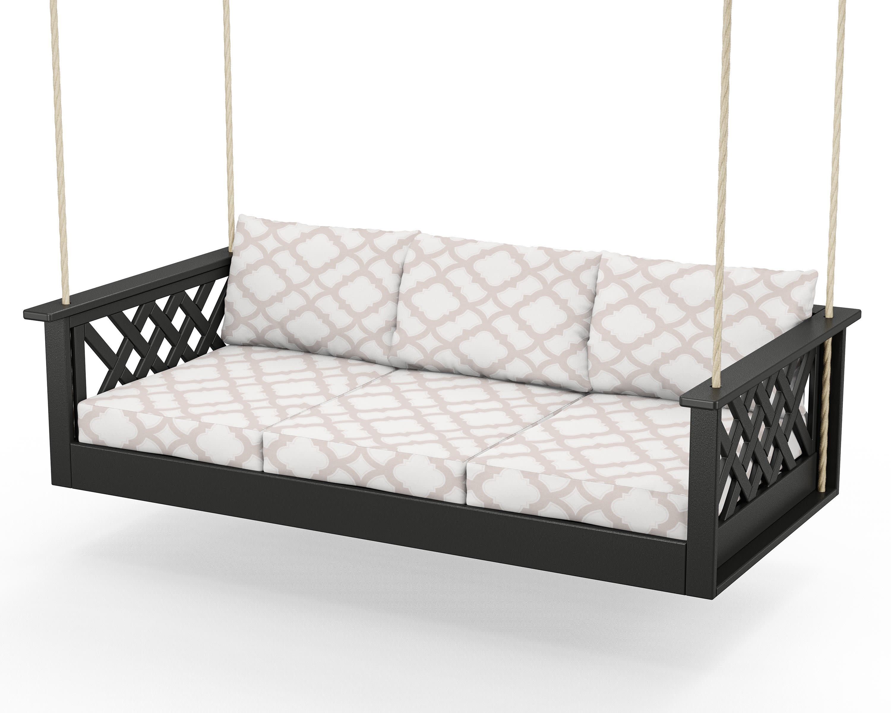 Wovendale Daybed Swing in Black / Trellis Dune Burlap