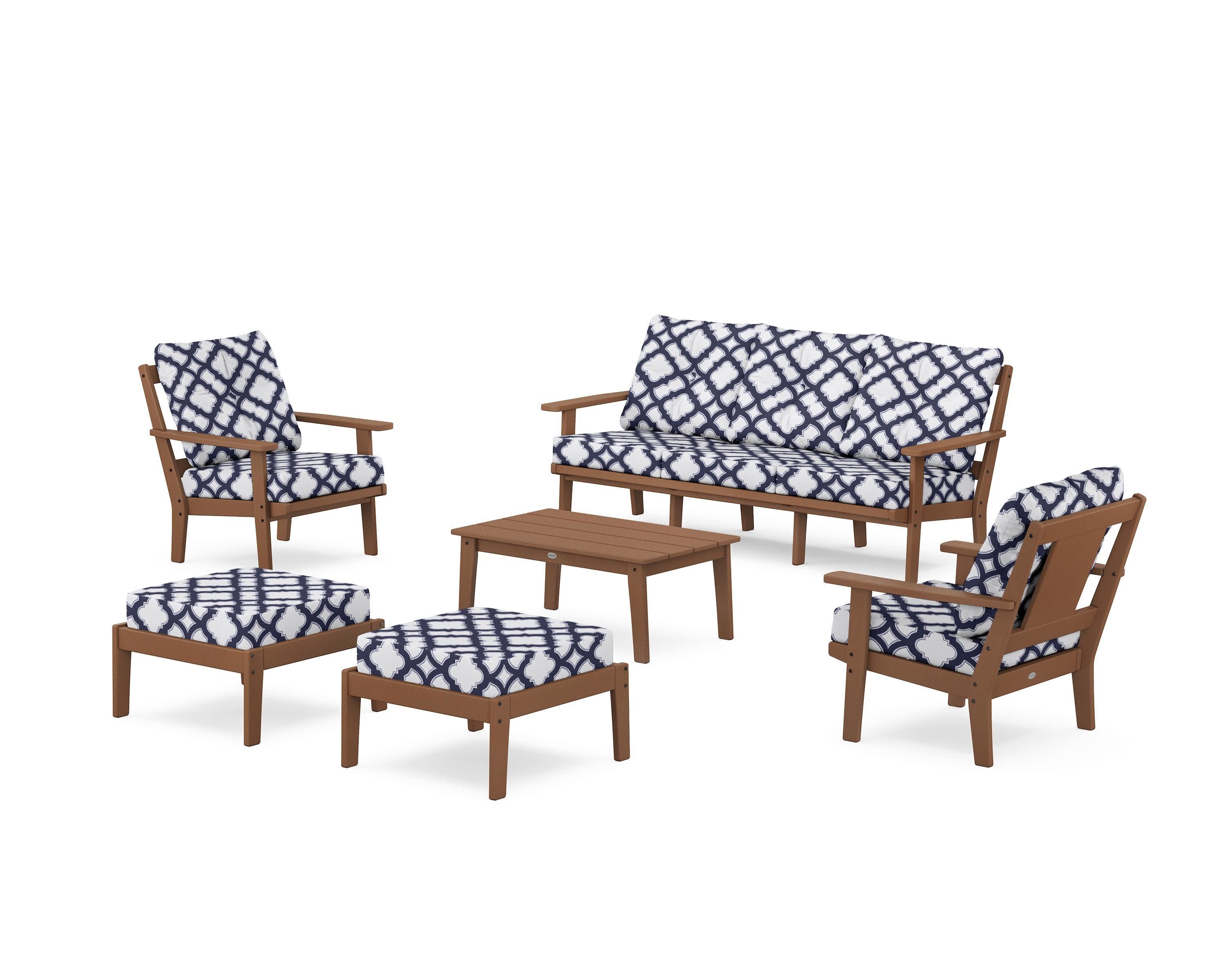 Prairie 6-Piece Lounge Sofa Set in Teak / Trellis Navy