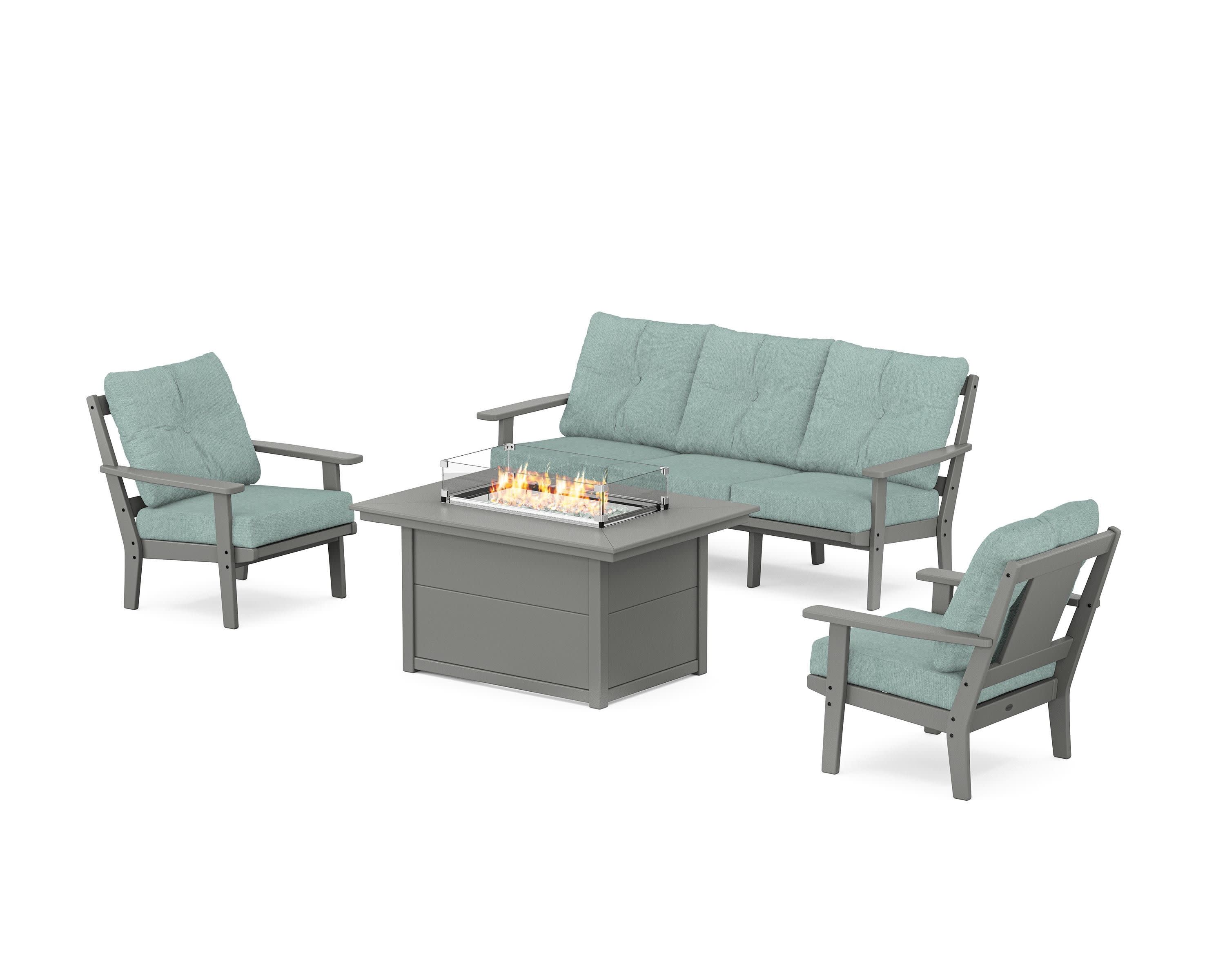 Prairie Deep Seating Fire Pit Table Set in Slate Grey / Glacier Spa