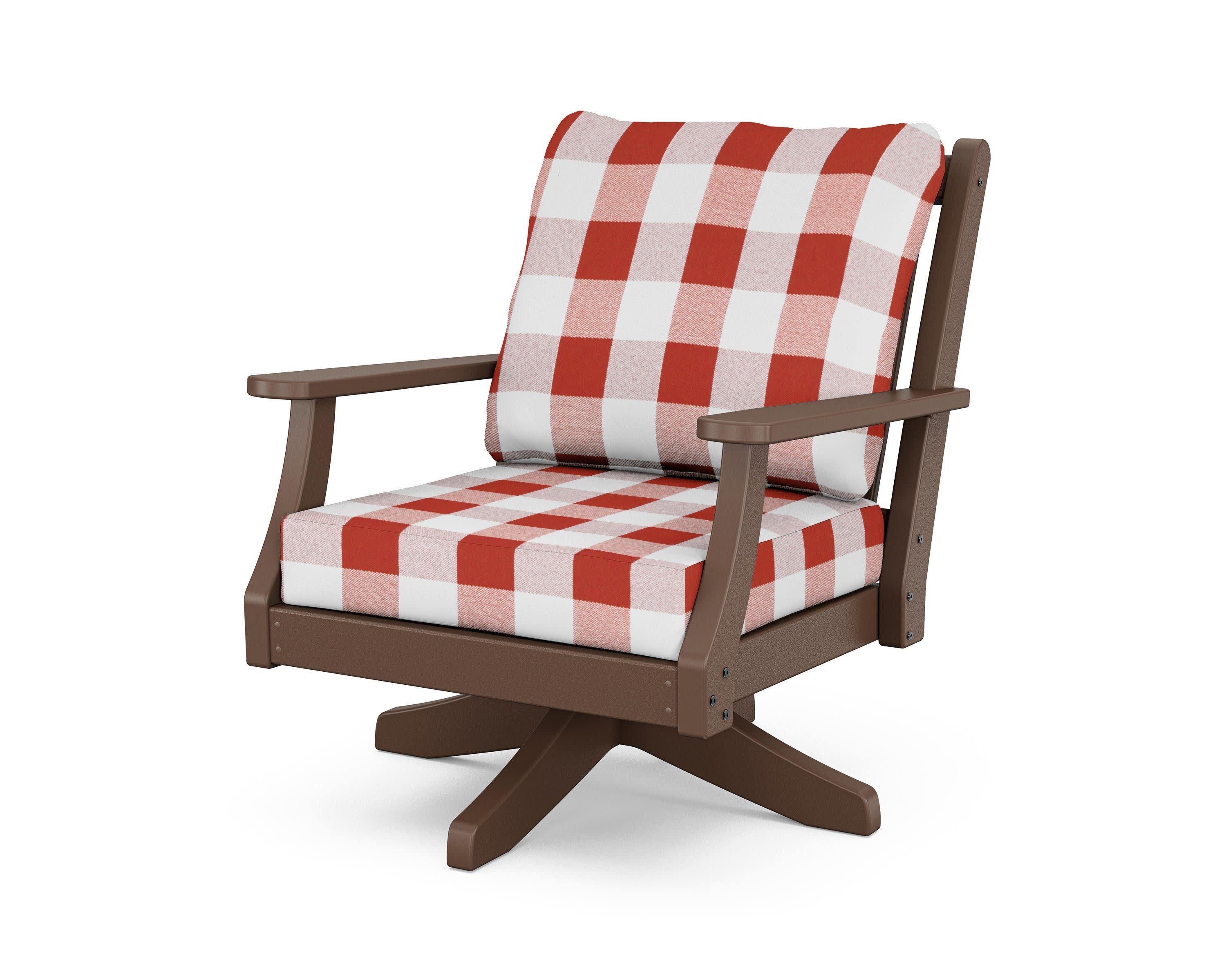 Wovendale Deep Seating Swivel Chair in Mahogany / Buffalo Plaid Crimson