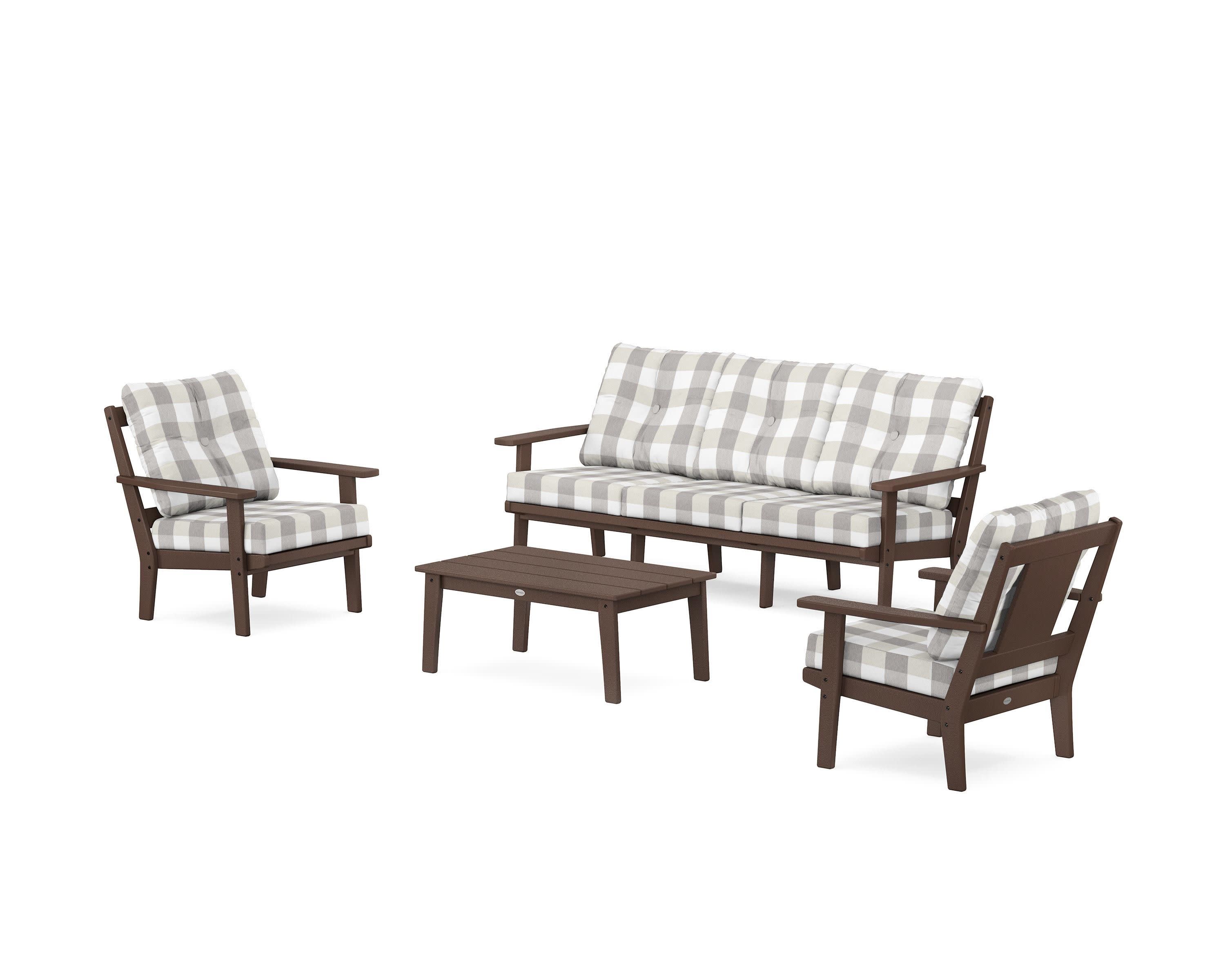 Prairie 4-Piece Deep Seating Set with Sofa in Mahogany / Buffalo Plaid Grey Mist