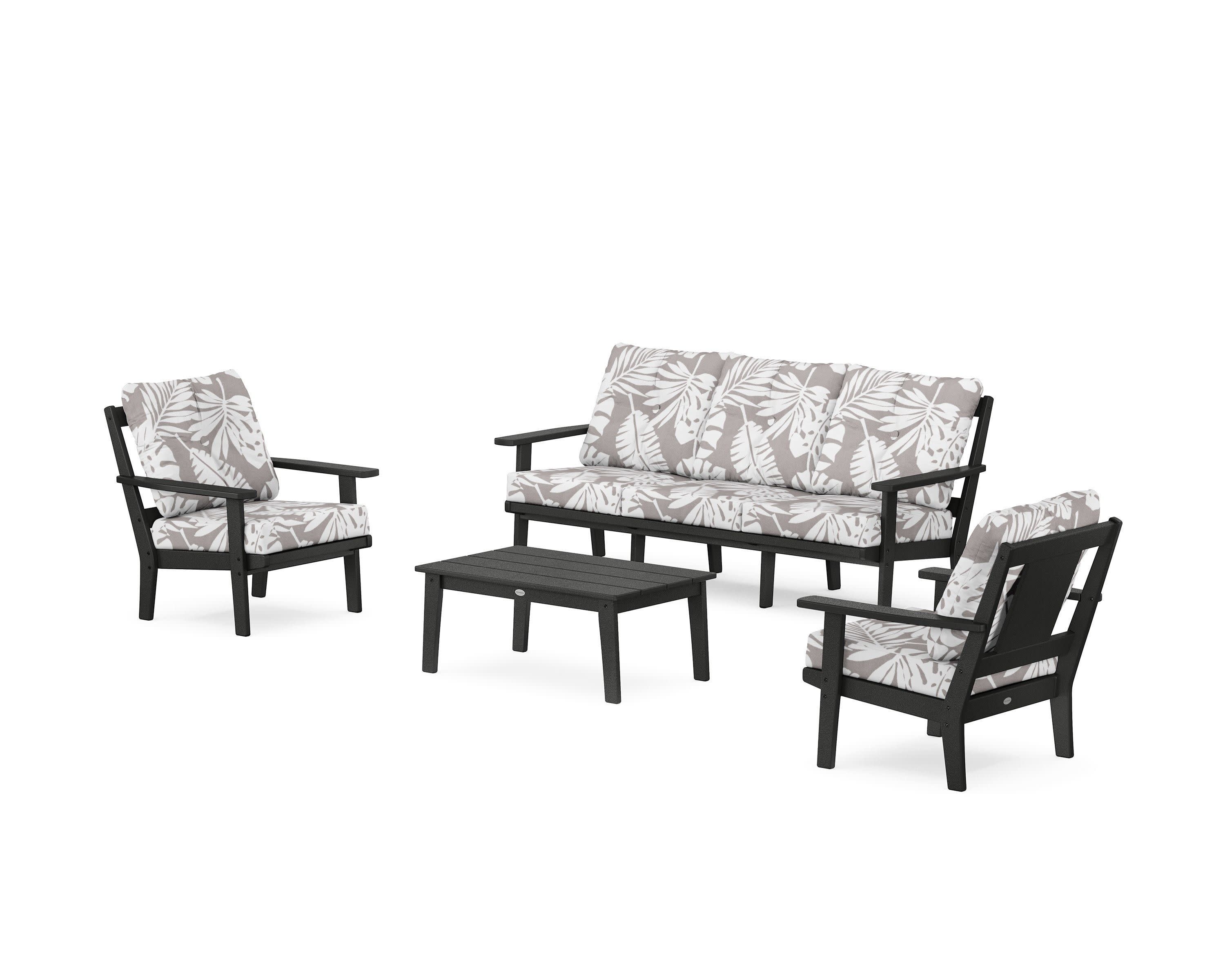 Prairie 4-Piece Deep Seating Set with Sofa in Black / Leaf Grey Mist