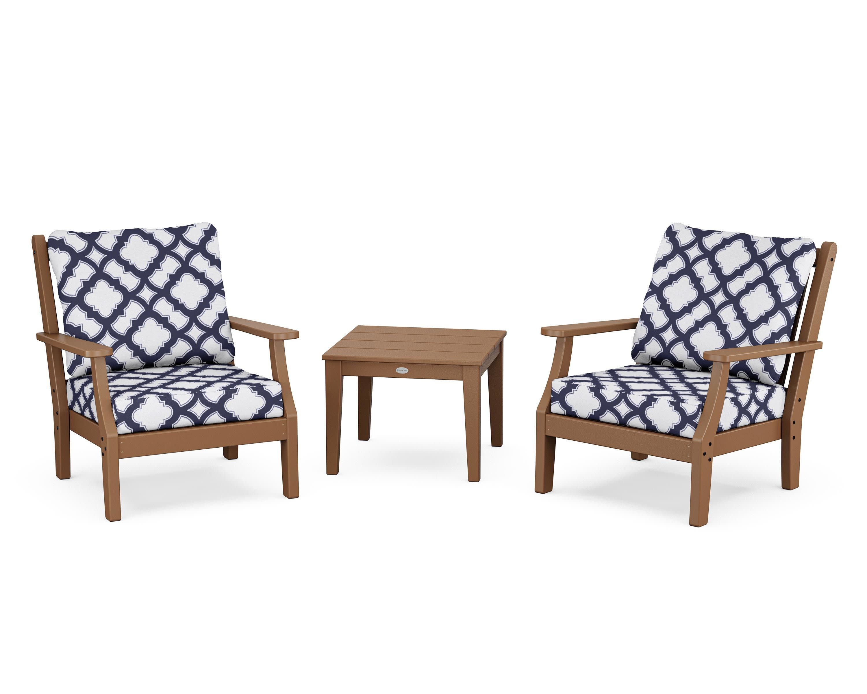 Wovendale 3-Piece Deep Seating Set in Teak / Trellis Navy