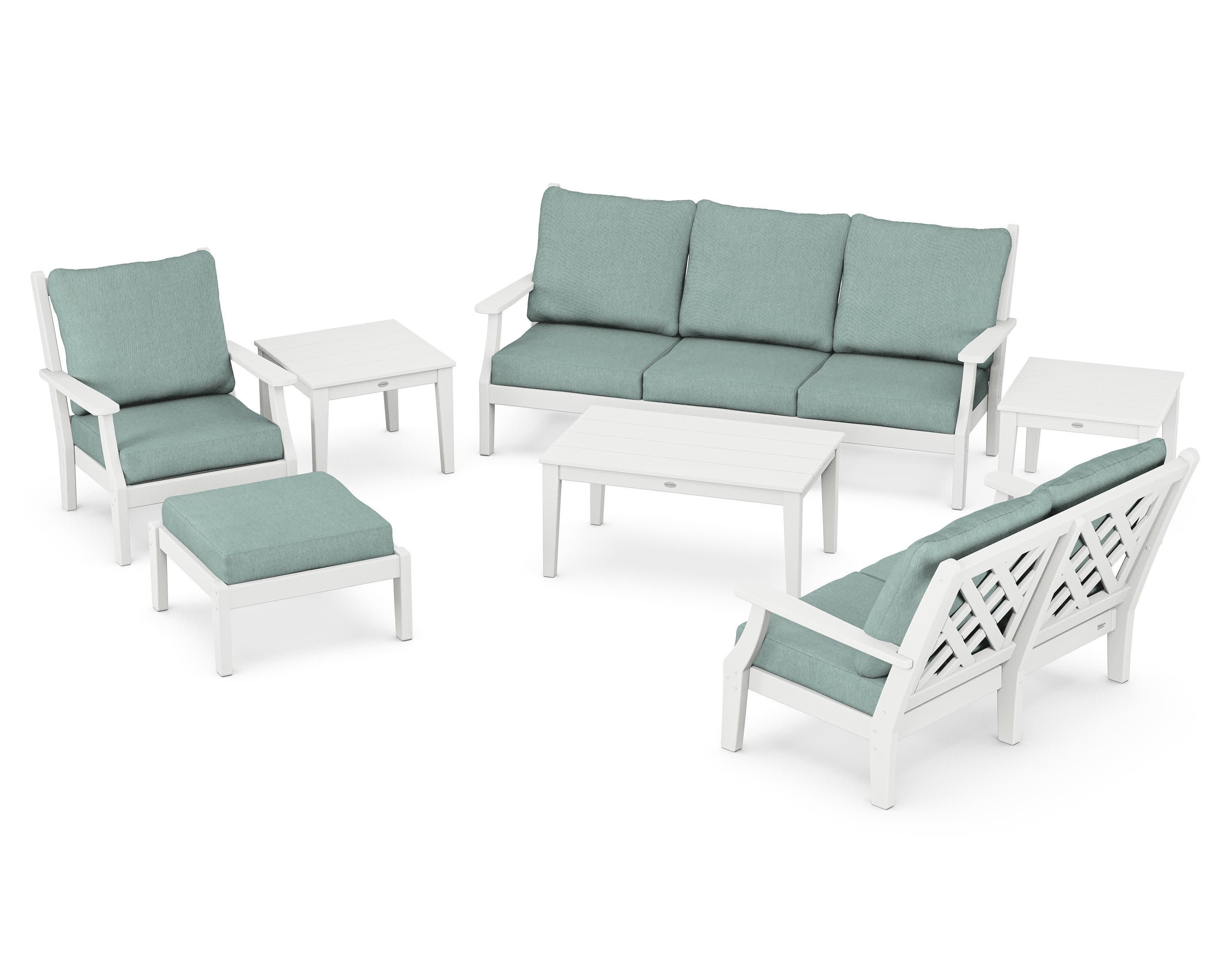 Wovendale 7-Piece Deep Seating Set in White / Glacier Spa