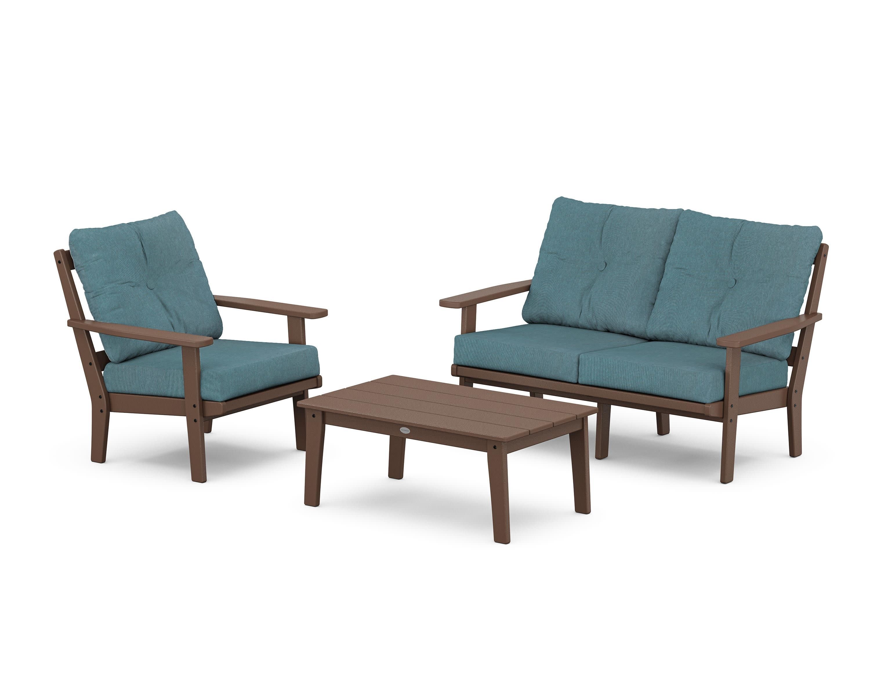 Prairie 3-Piece Deep Seating Set with Loveseat in Mahogany / Ocean Teal