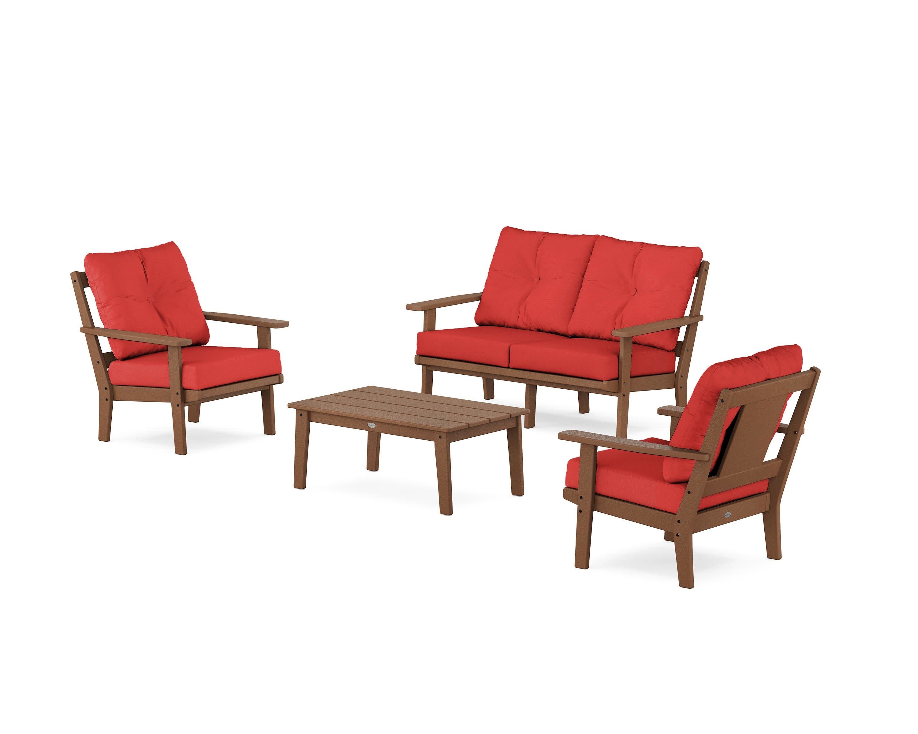 Prairie 4-Piece Deep Seating Set with Loveseat in Teak / Crimson Linen