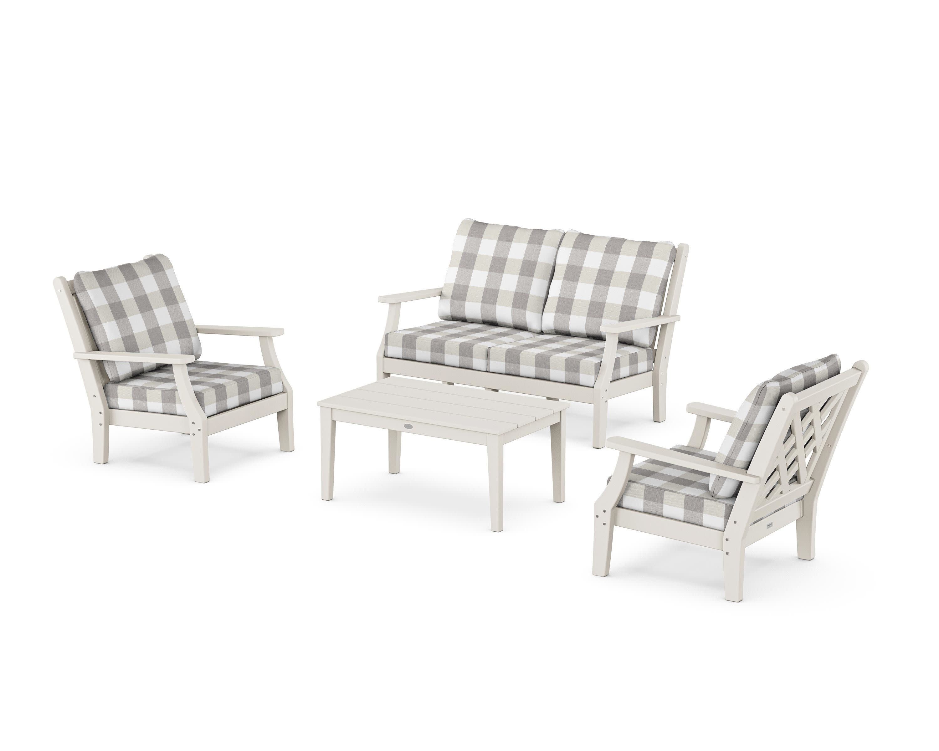 Wovendale 4-Piece Deep Seating Set with Loveseat in Sand / Buffalo Plaid Grey Mist