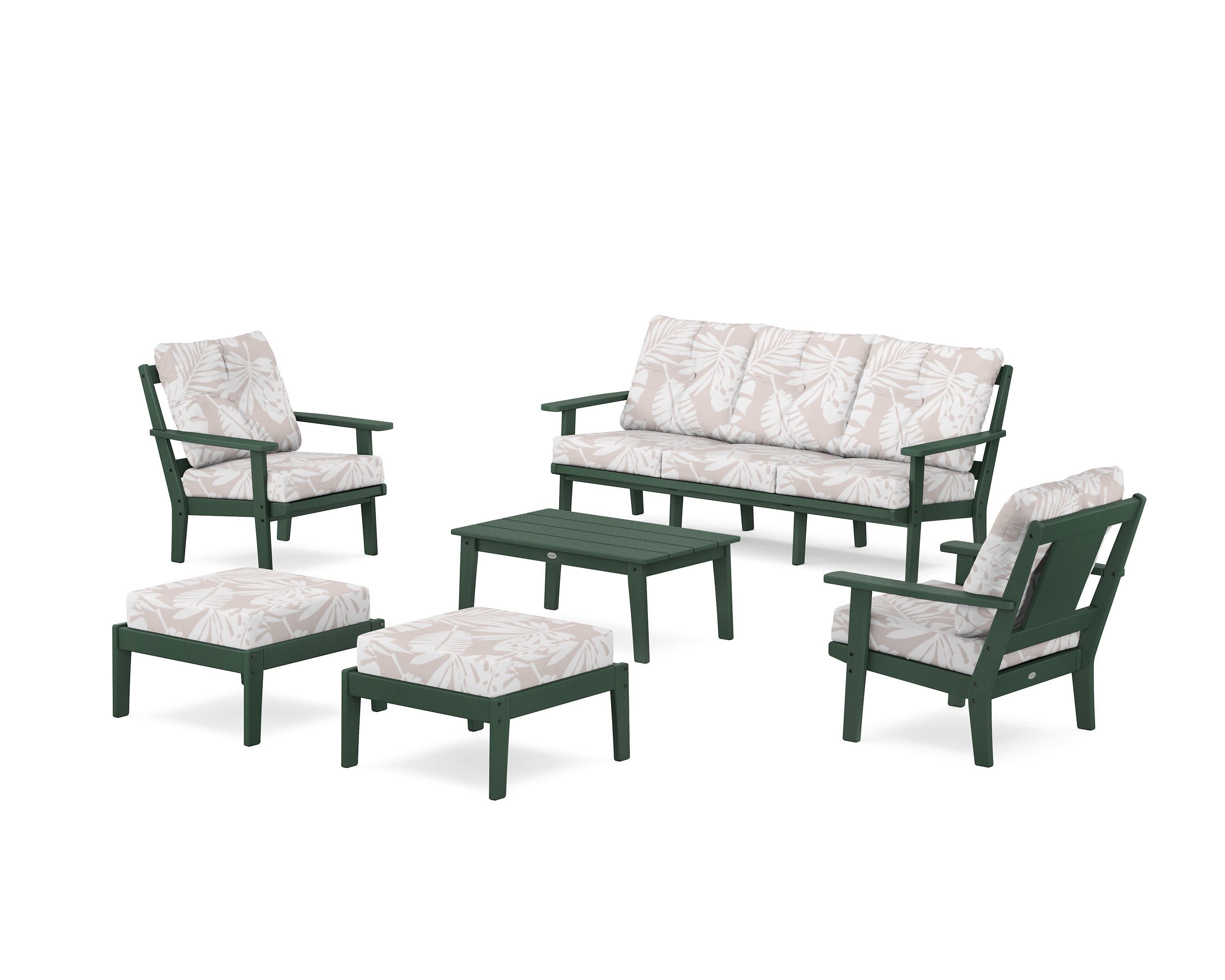 Prairie 6-Piece Lounge Sofa Set in Green / Leaf Dune Burlap