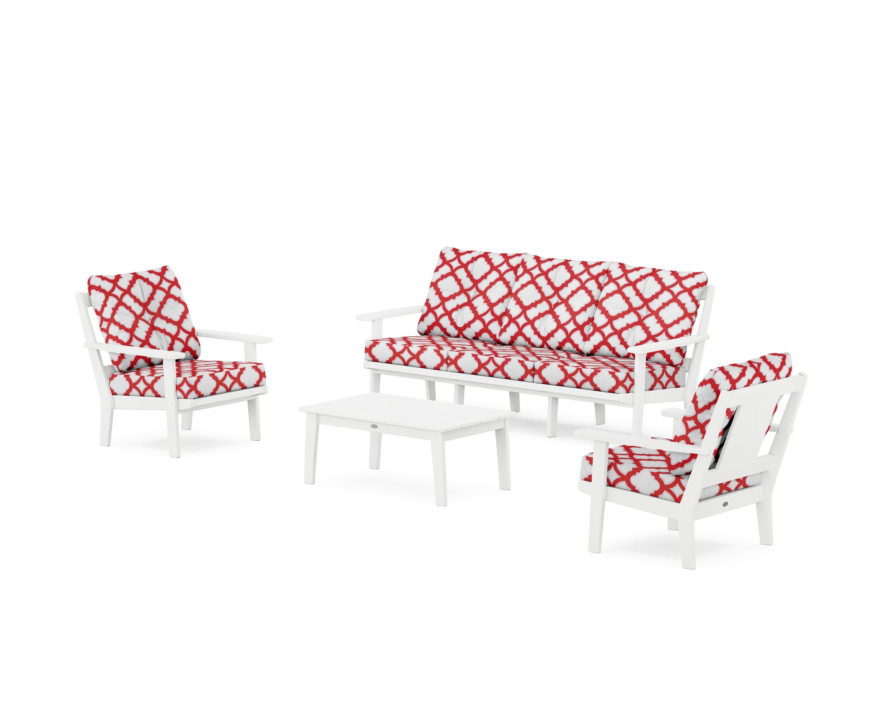 Prairie 4-Piece Deep Seating Set with Sofa in White / Trellis Crimson