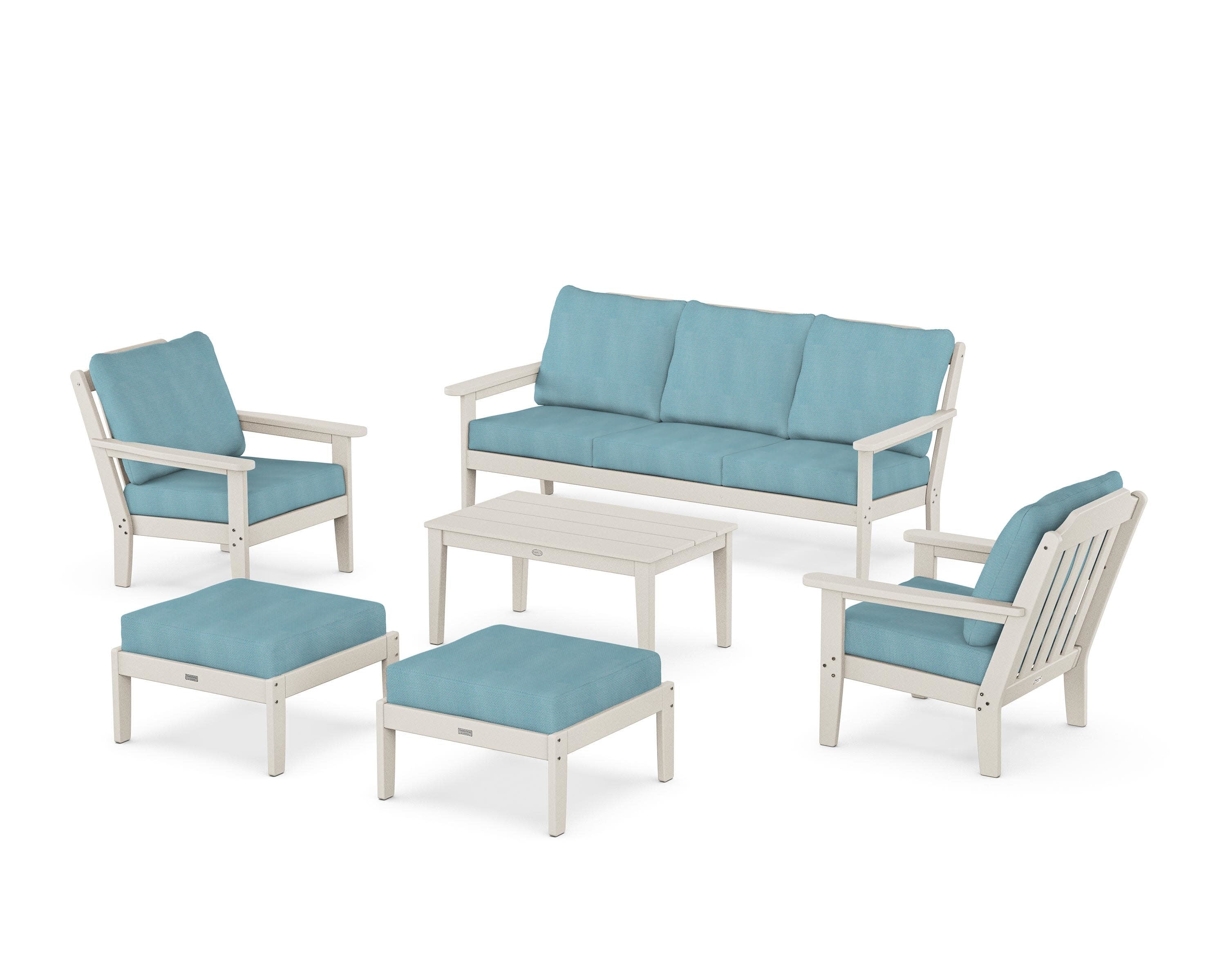 Cottage 6-Piece Lounge Sofa Set in Sand / Lattice Sky Blue