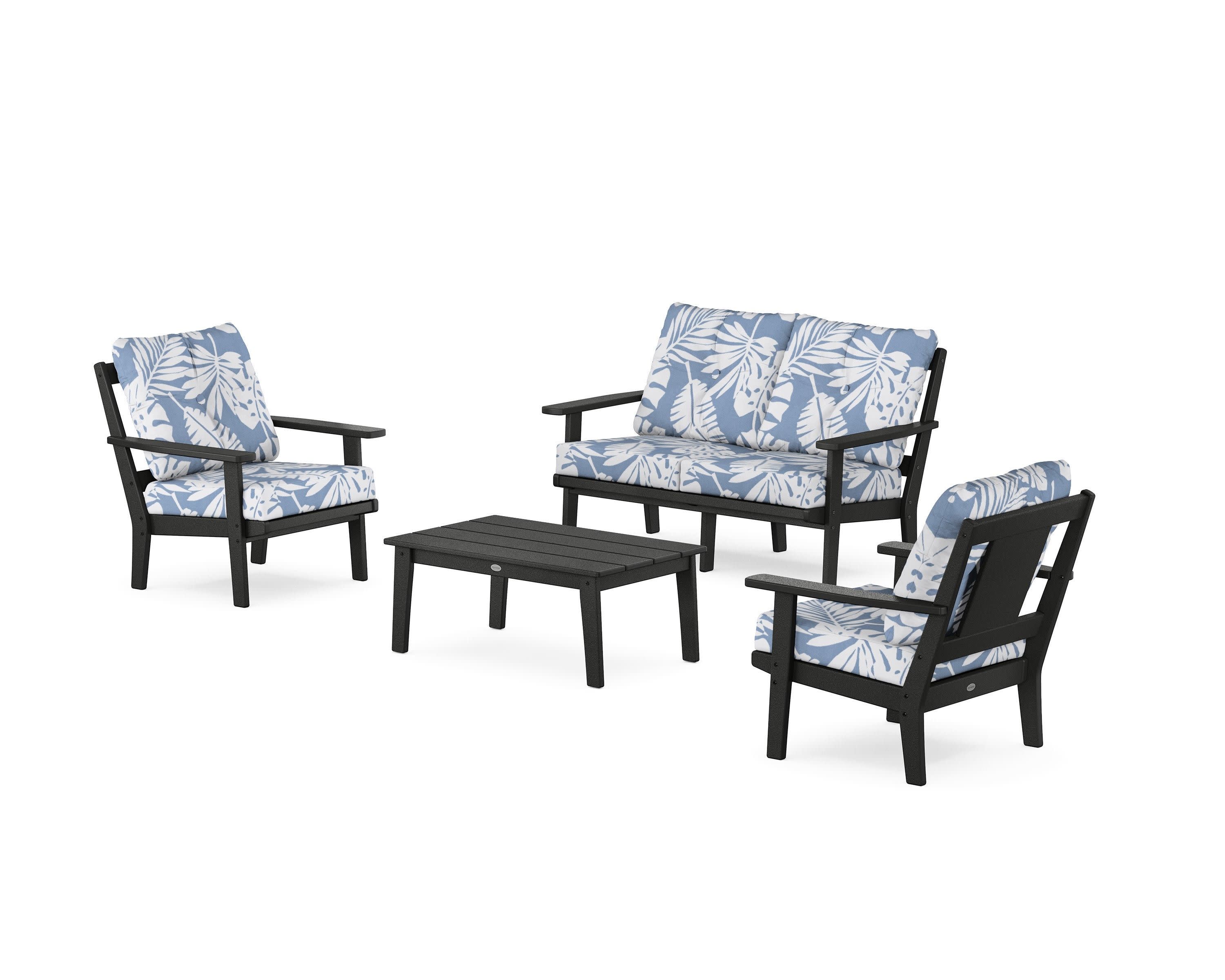 Prairie 4-Piece Deep Seating Set with Loveseat in Black / Leaf Sky Blue