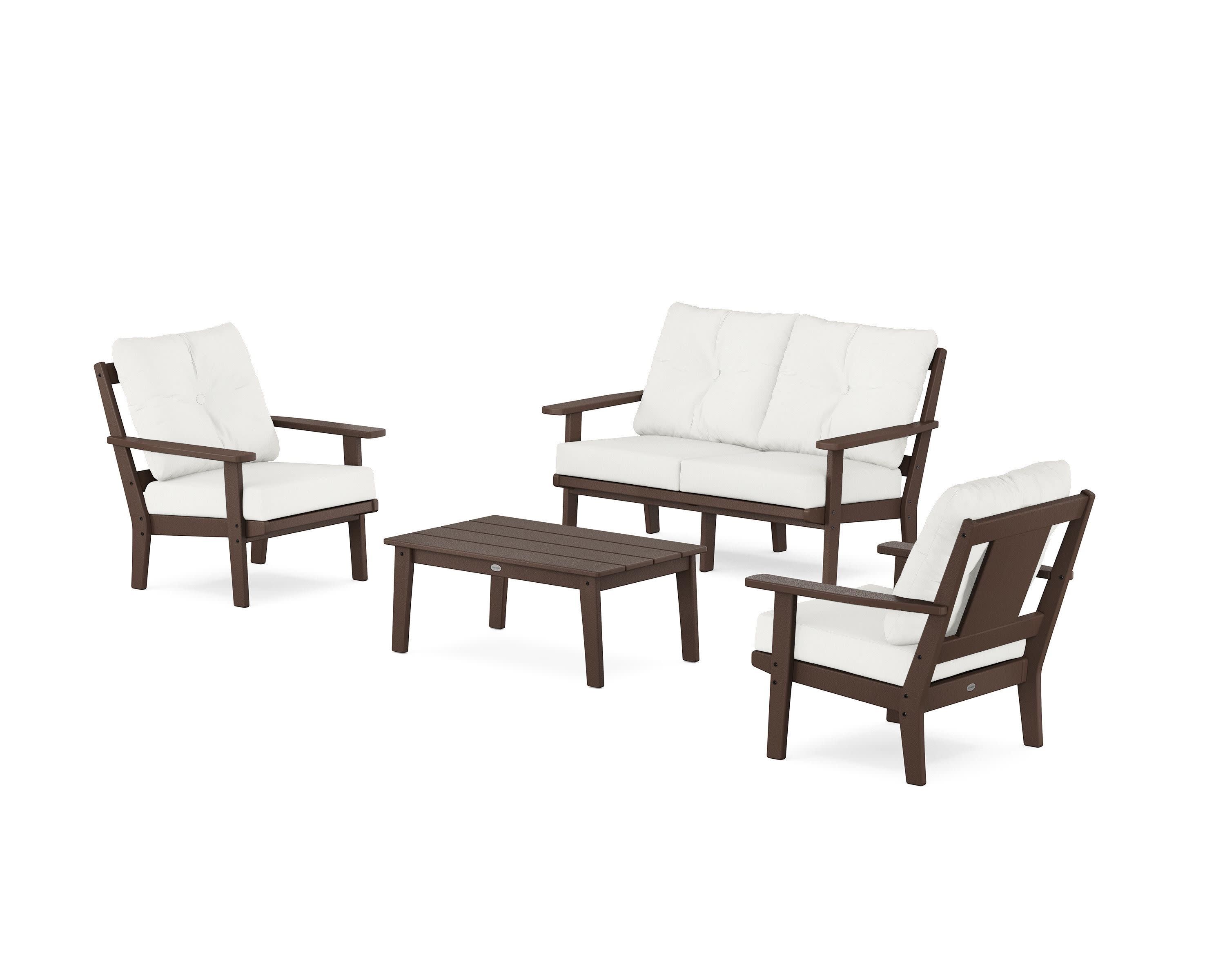 Prairie 4-Piece Deep Seating Set with Loveseat in Mahogany / Natural Linen